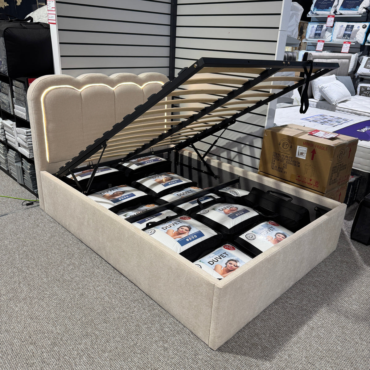Milan Double Ottoman Bed with LED Headboard B Womack
