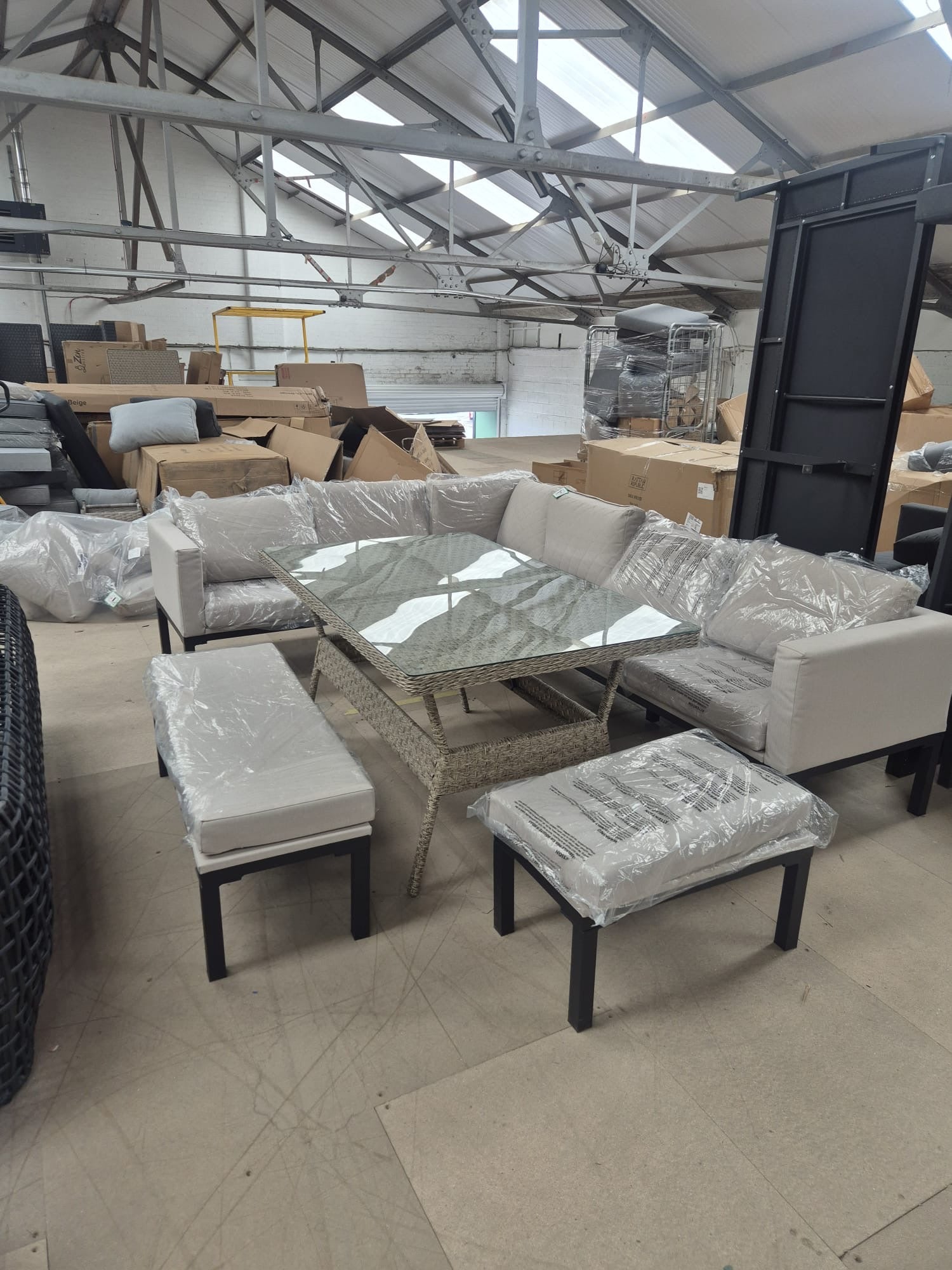 Ava Aluminium Corner Sofa Set with Rattan Dining Table in Beige - AMC Furniture