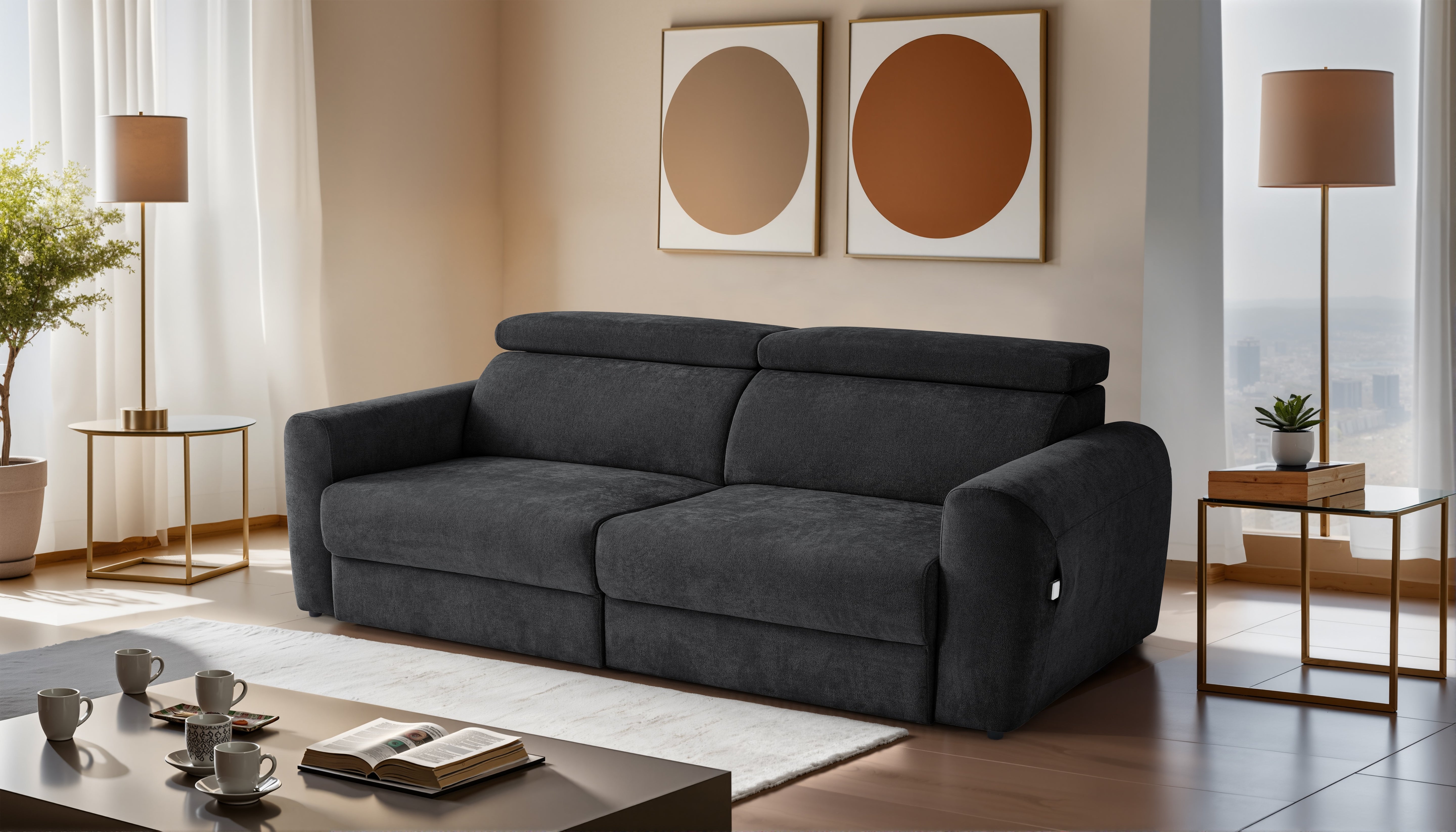 Raye 3 Seater Electric Sofa Bed in Black - AMC Furniture