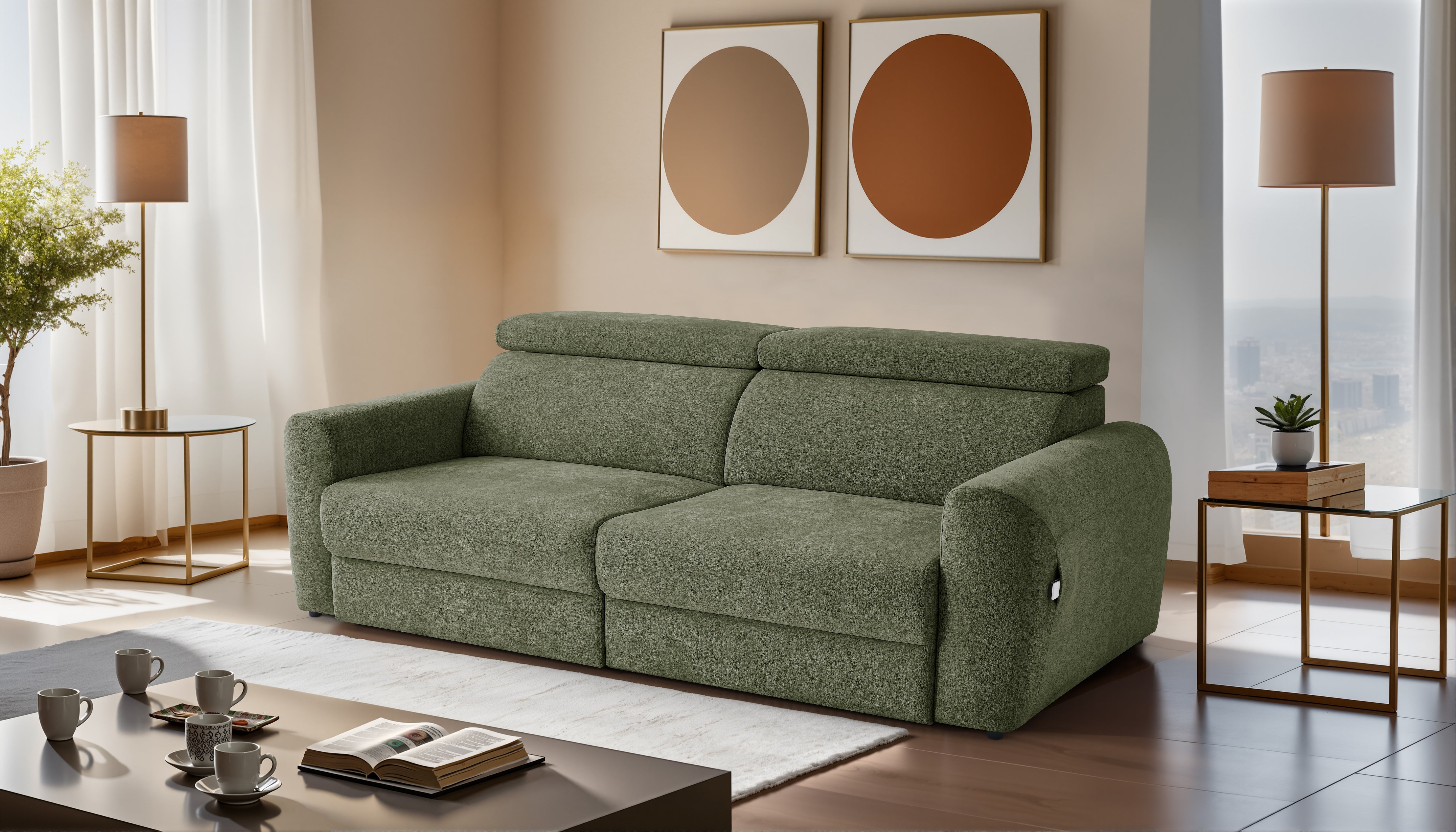 Raye 3 Seater Electric Sofa Bed in Green - AMC Furniture