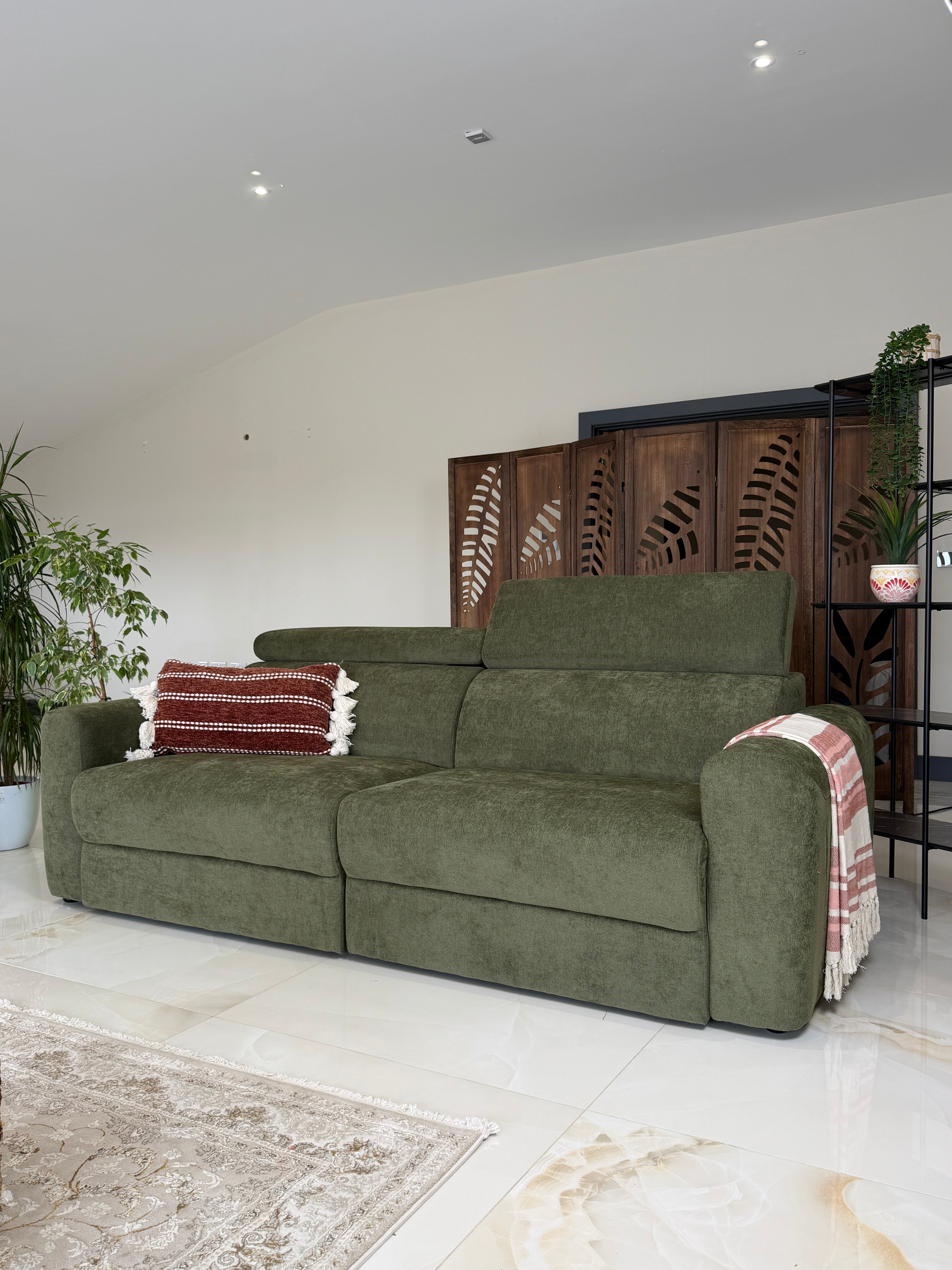 Raye 3 Seater Electric Sofa Bed in Green - AMC Furniture