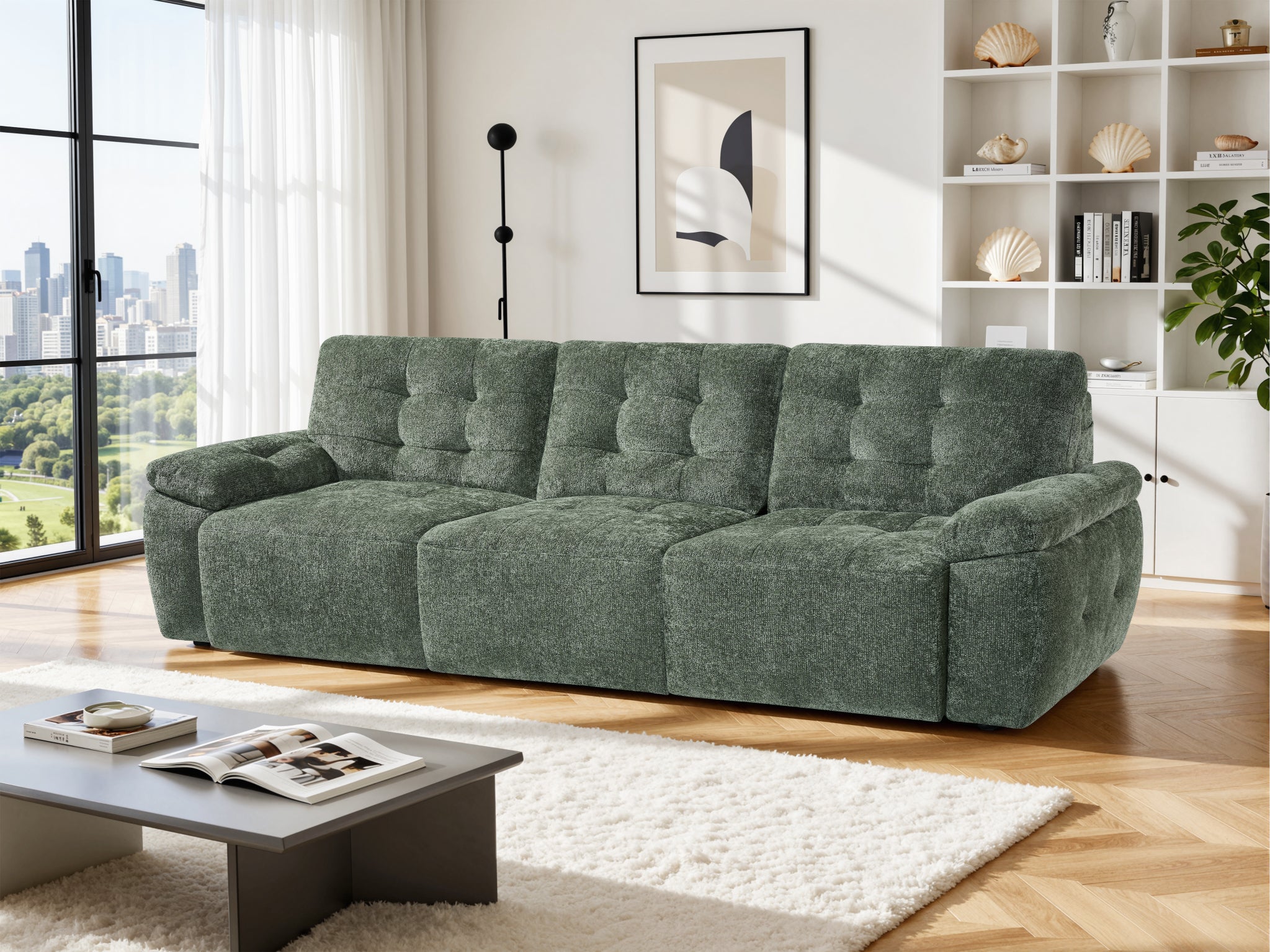 Myla Electric 3 Seater Sofabed in Green - AMC Furniture