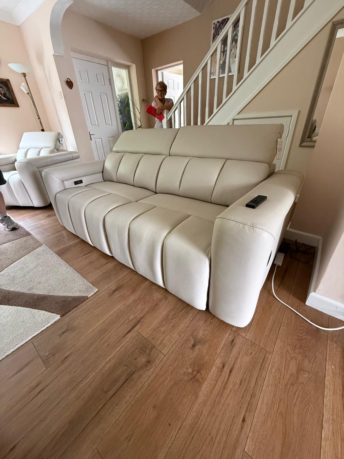 Ellen Electric Reclining 3 Seater Sofa in Beige