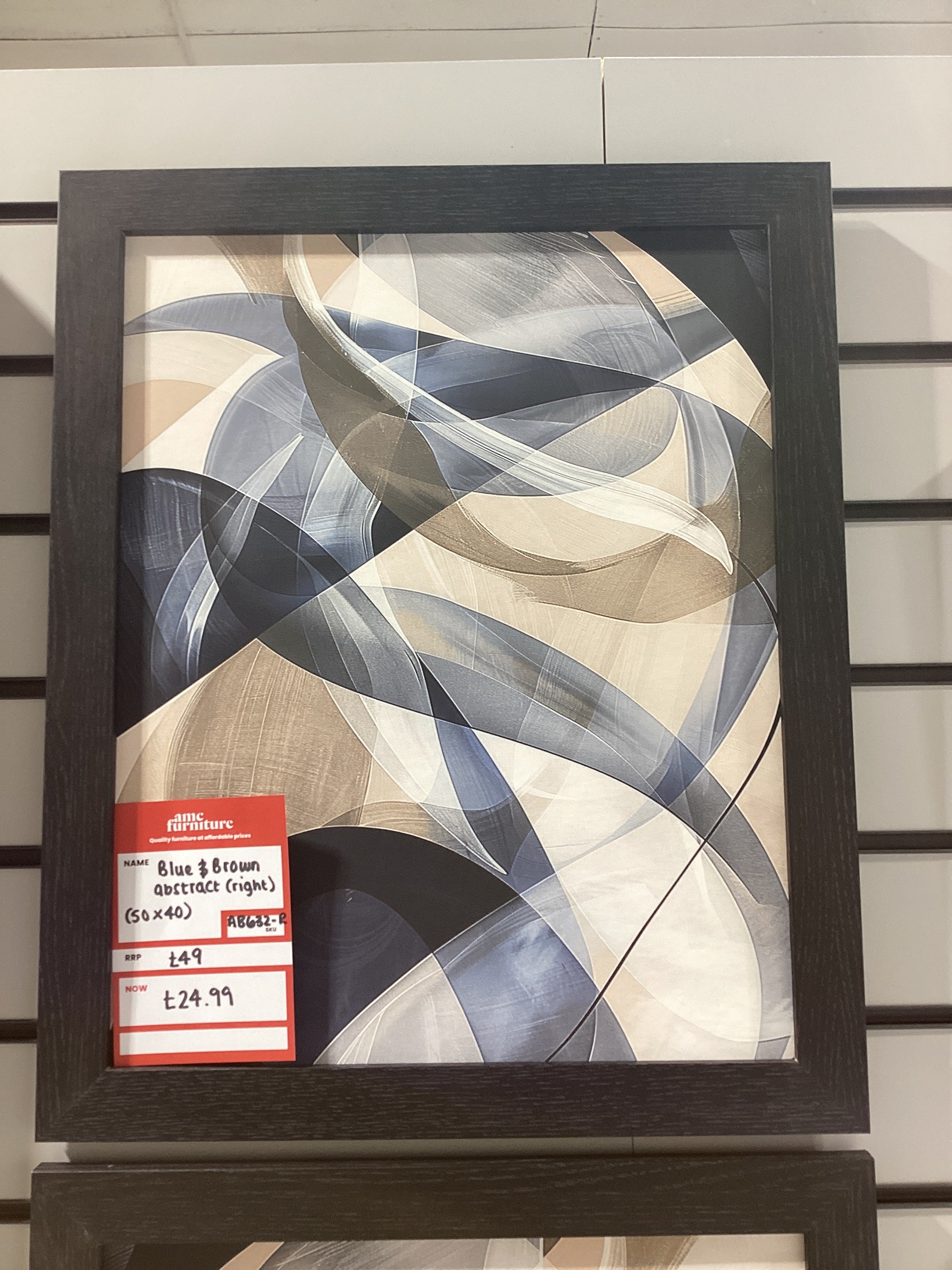 Blue & brown abstract Right  AB632-R FN39 BLACK OV - AMC Furniture