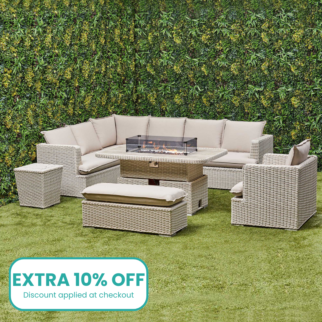 Asha Corner Rising Fire Pit Dining Set - Grey/Beige (14929989009786)