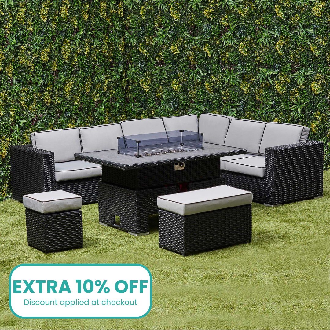Chakra Rattan Corner Dining Set with Fire Pit – Black (14929991238010)