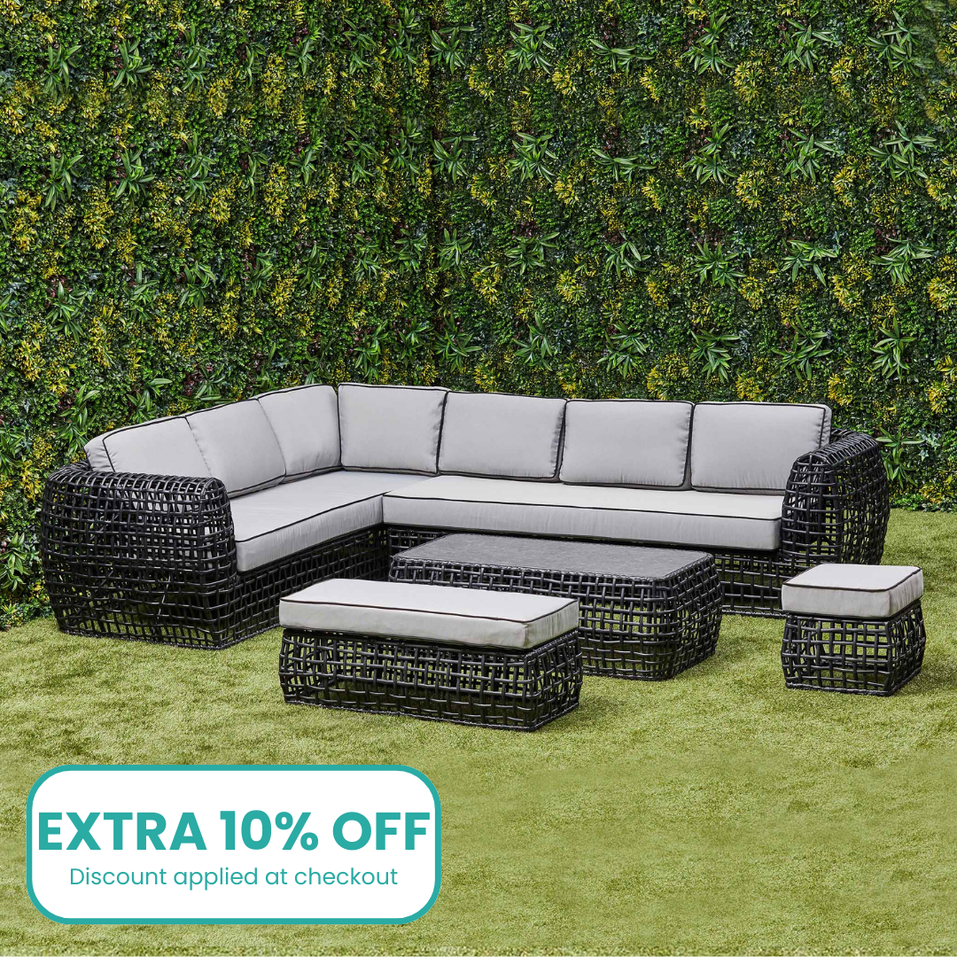 Indi Rattan Corner Sofa Set– Black (14930003329402)