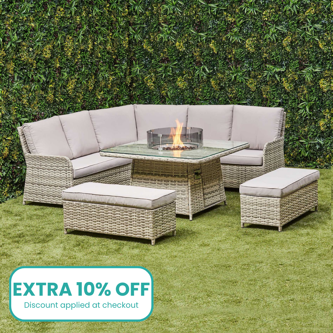 Lola Rattan Corner Dining Set with Fire Pit – Beige (14930007720314)