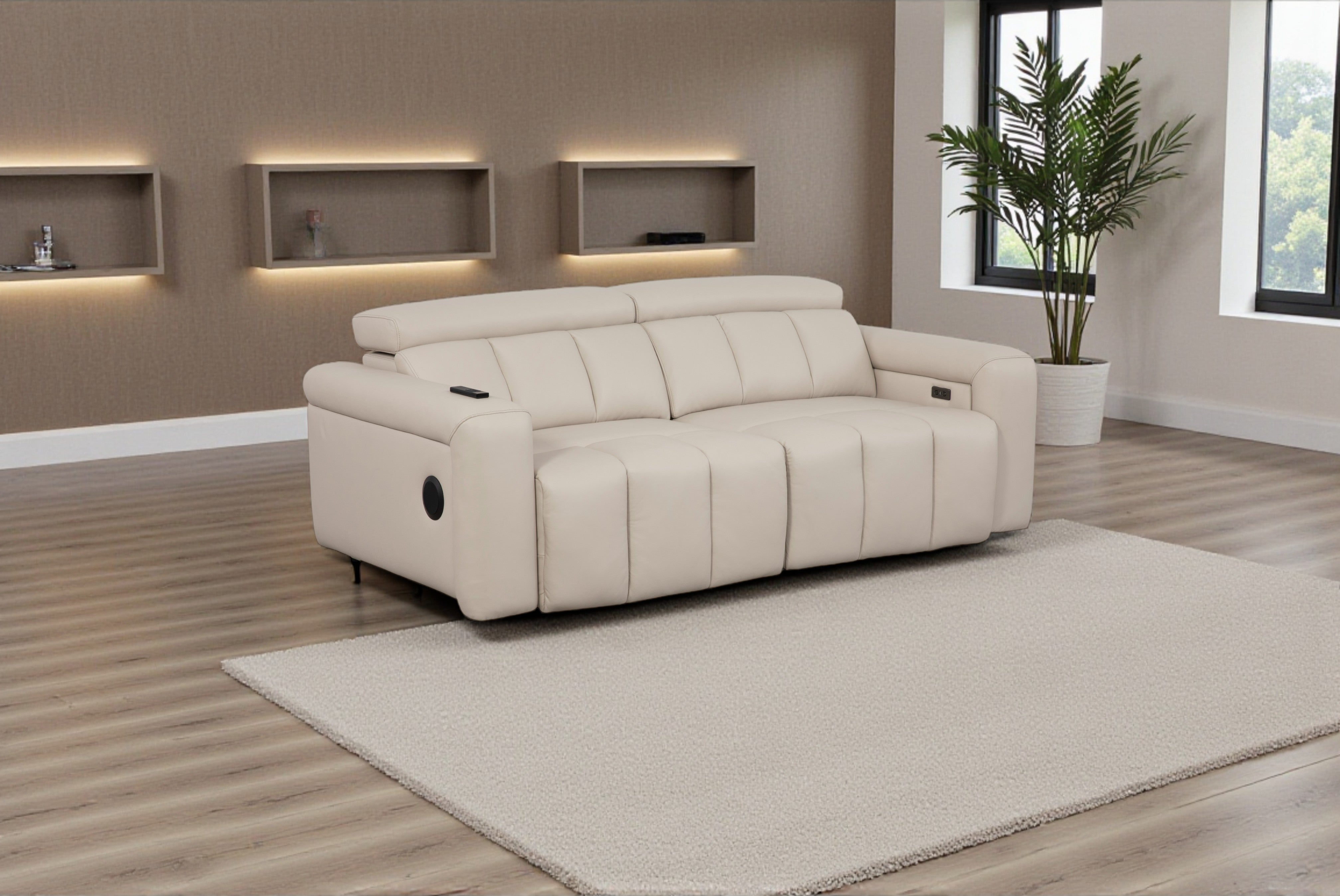 Ellen Electric Reclining 3 Seater Sofa in Beige - AMC Furniture