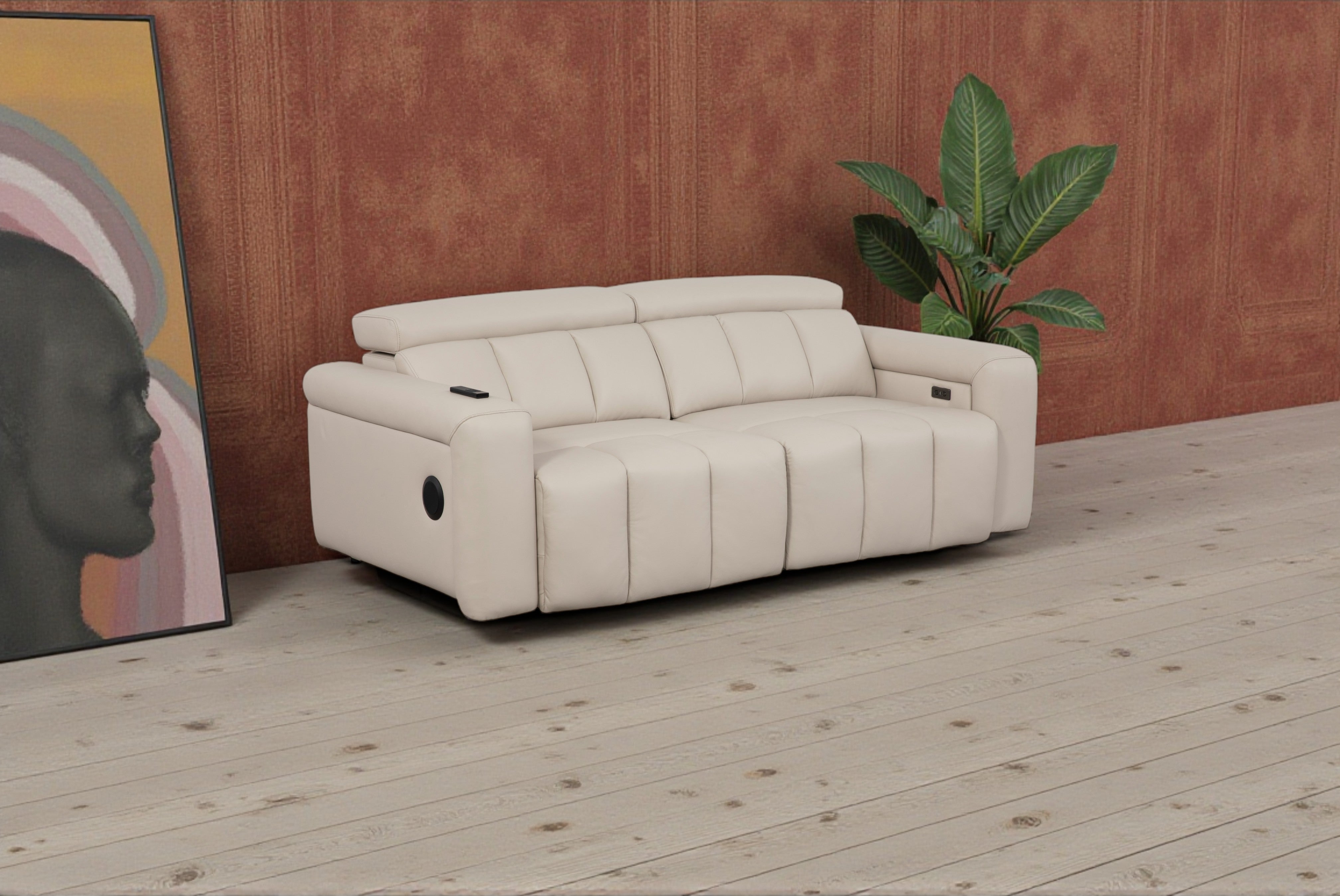 Ellen Electric Reclining 3 Seater Sofa in Beige - AMC Furniture
