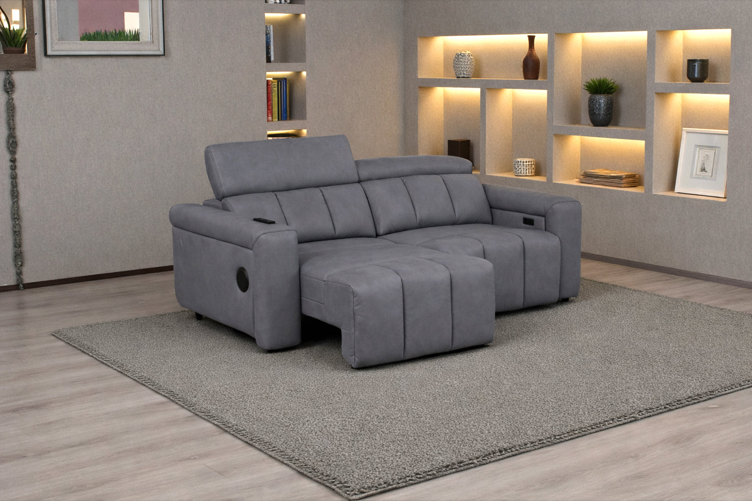 Ellen Electric Reclining 3 Seater Sofa in Grey 4