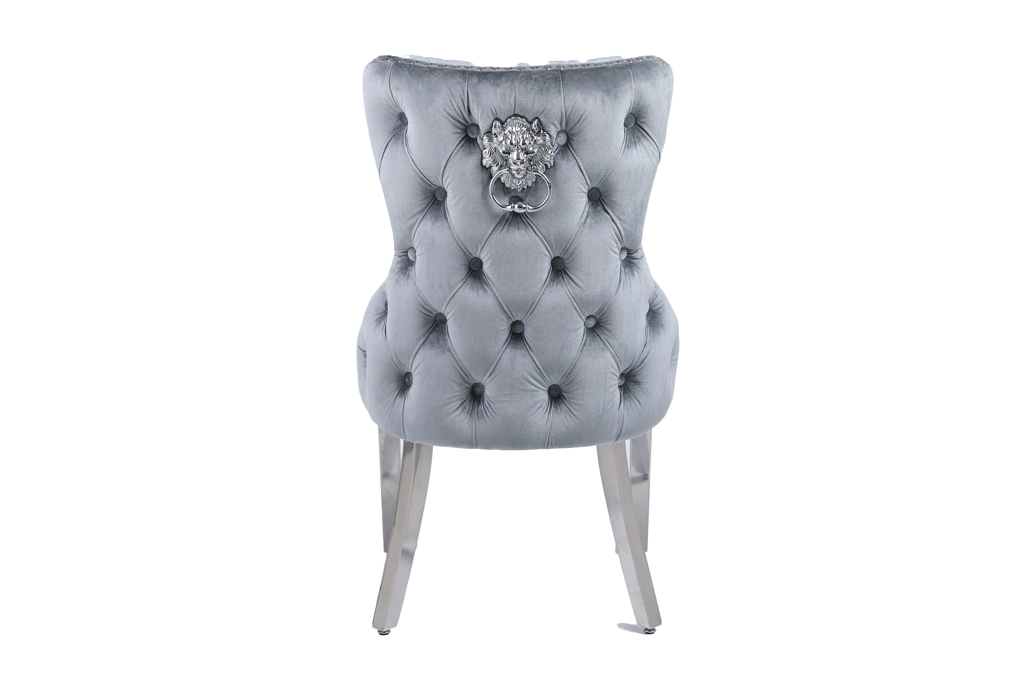 Eva Grey & Silver Lion Dining Chair, back view (15294083596666)