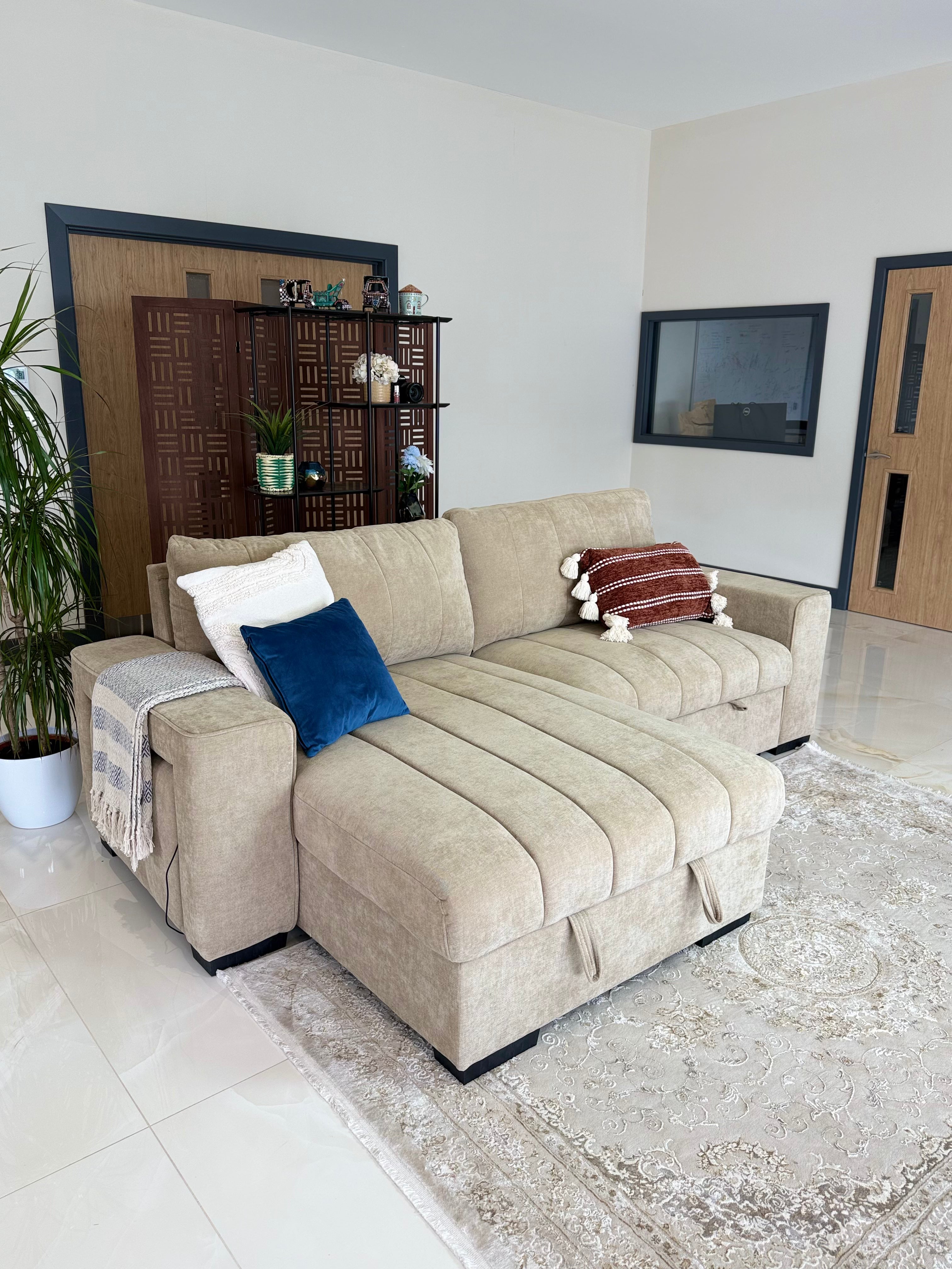 Alfie Universal Corner Sofa Bed in Beige Beehive