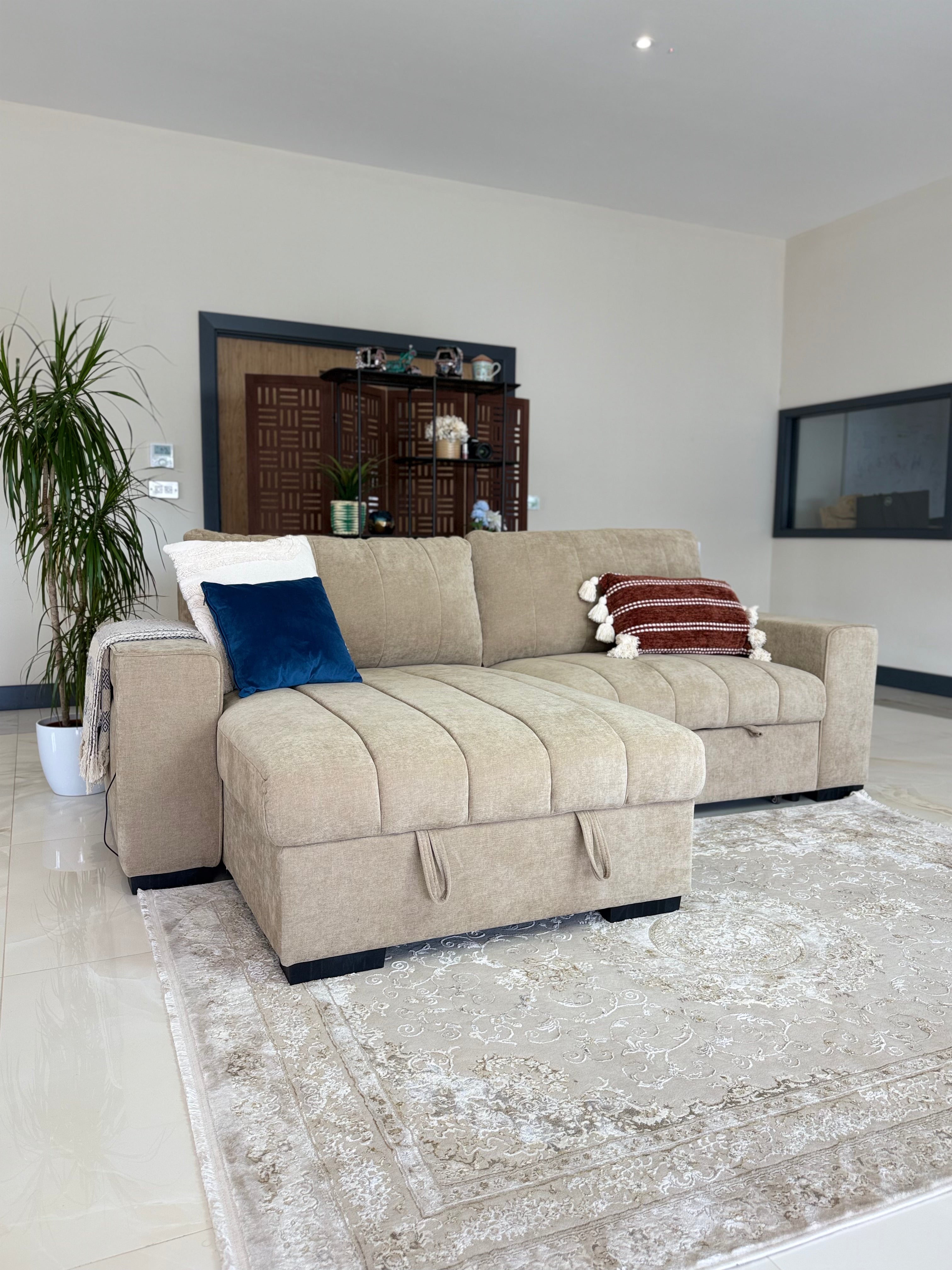 Alfie Universal Corner Sofa Bed in Beige Beehive