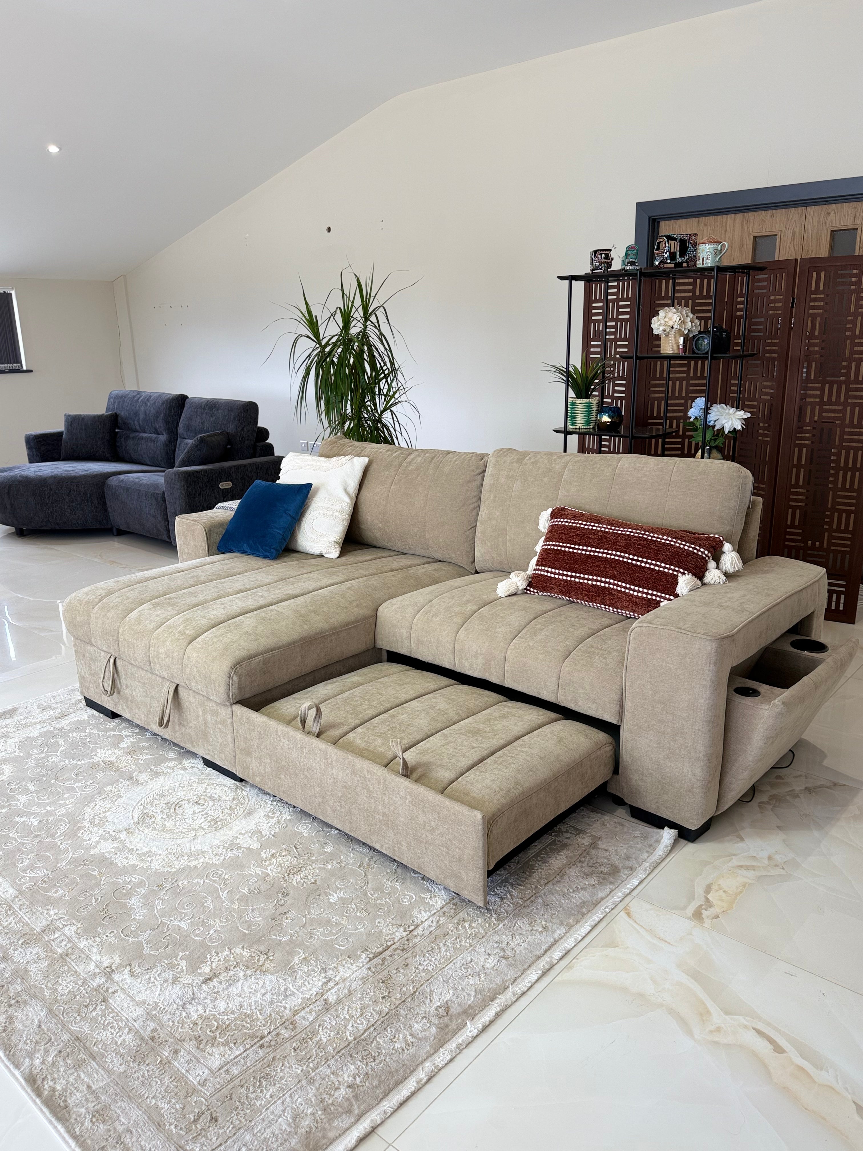 Alfie Universal Corner Sofa Bed in Beige Beehive