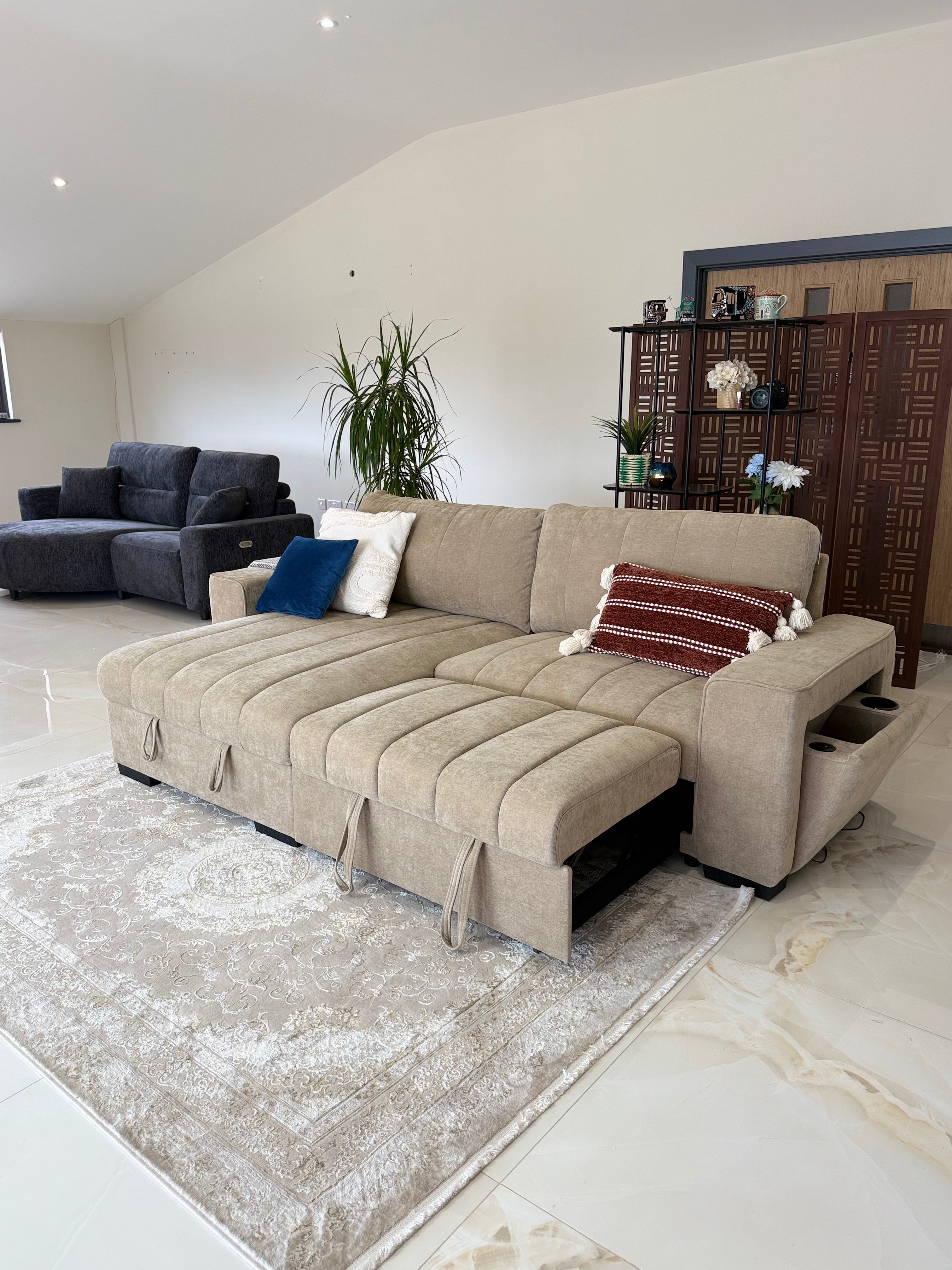 Alfie Universal Corner Sofa Bed in Beige Beehive