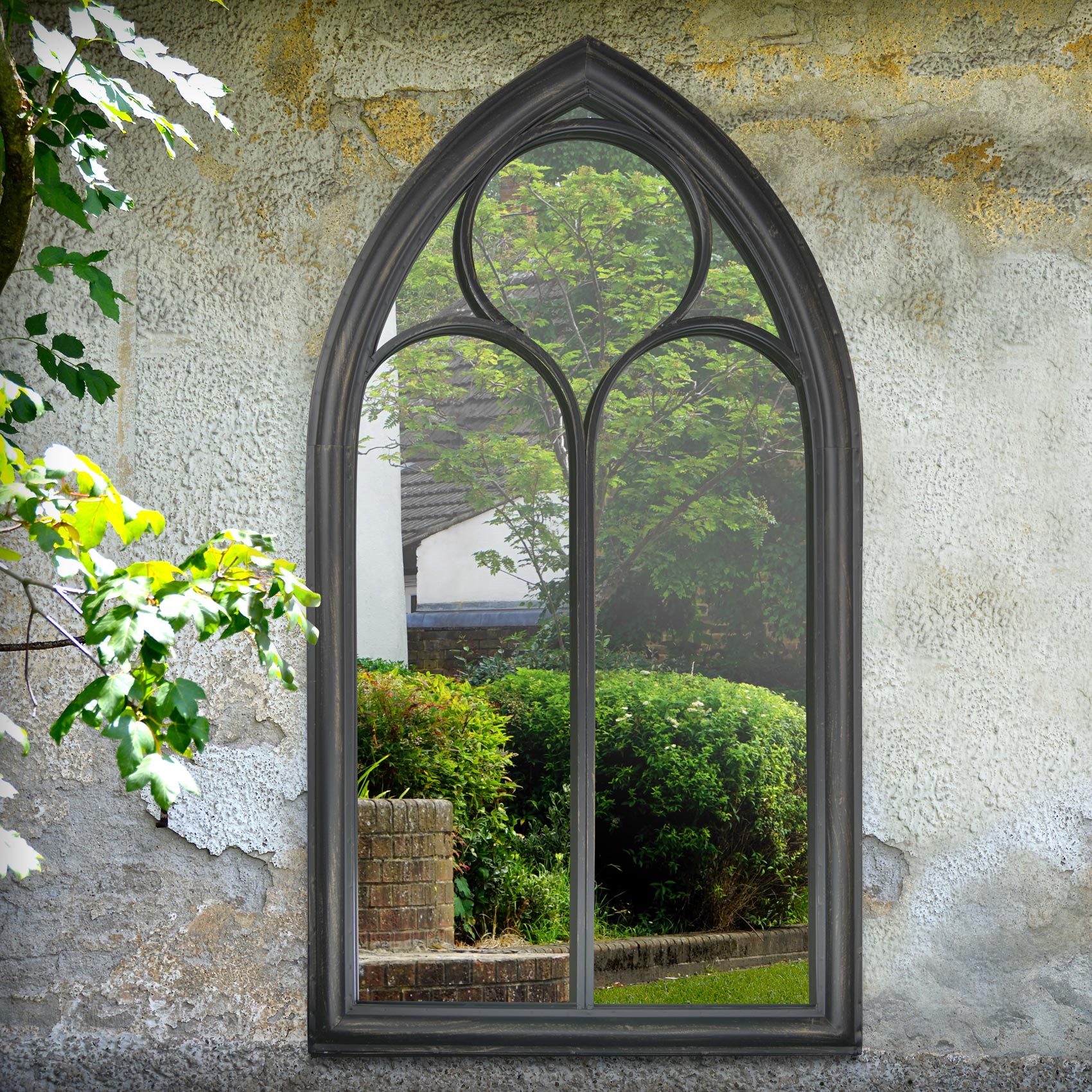 New Black Somerley Chapel Arch Garden Mirror 112 x 61 CM (15010542977402)