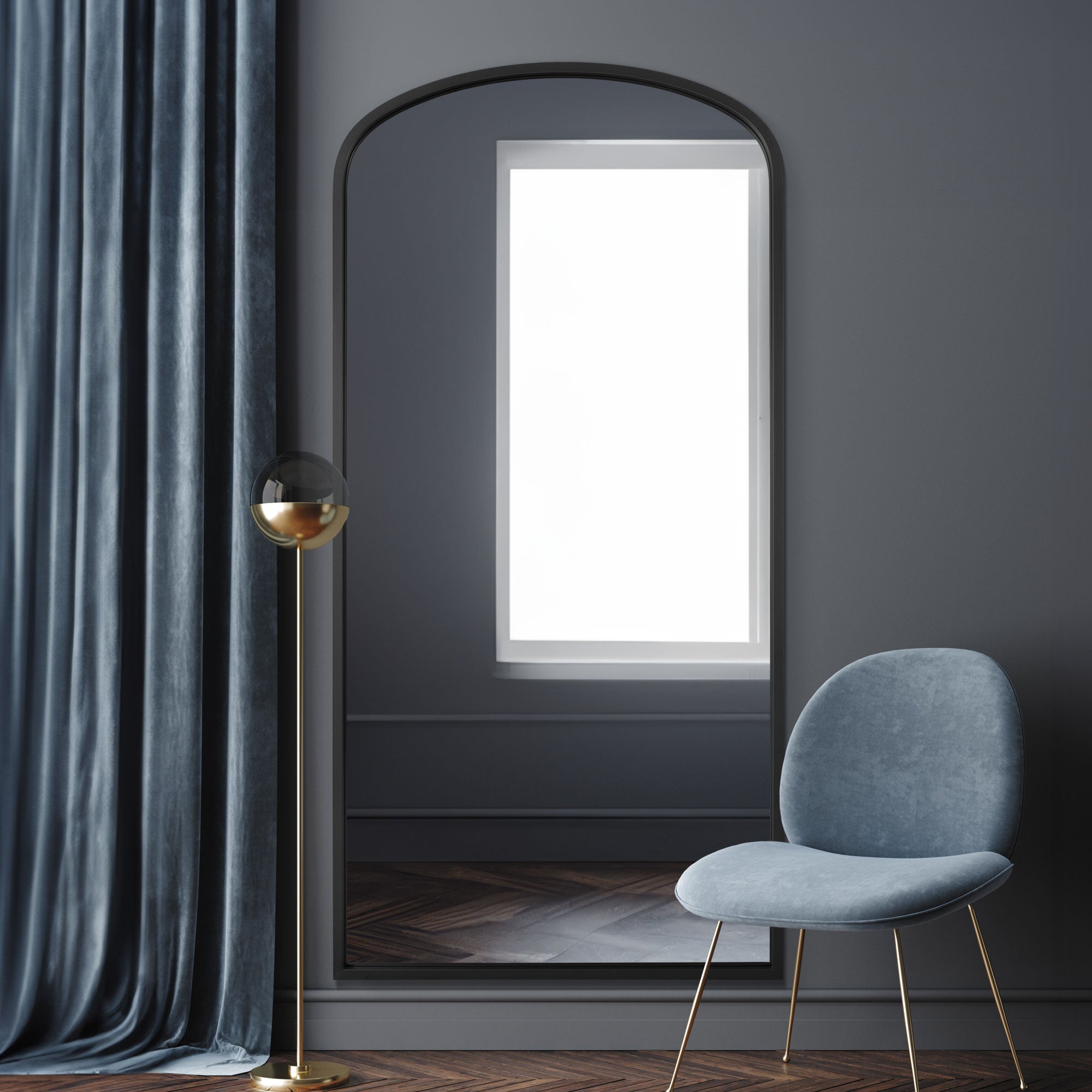 The Angustus - Black Metal Framed Arched Wall Leaner Mirror 67"x33" (170x85CM) (15010546123130)