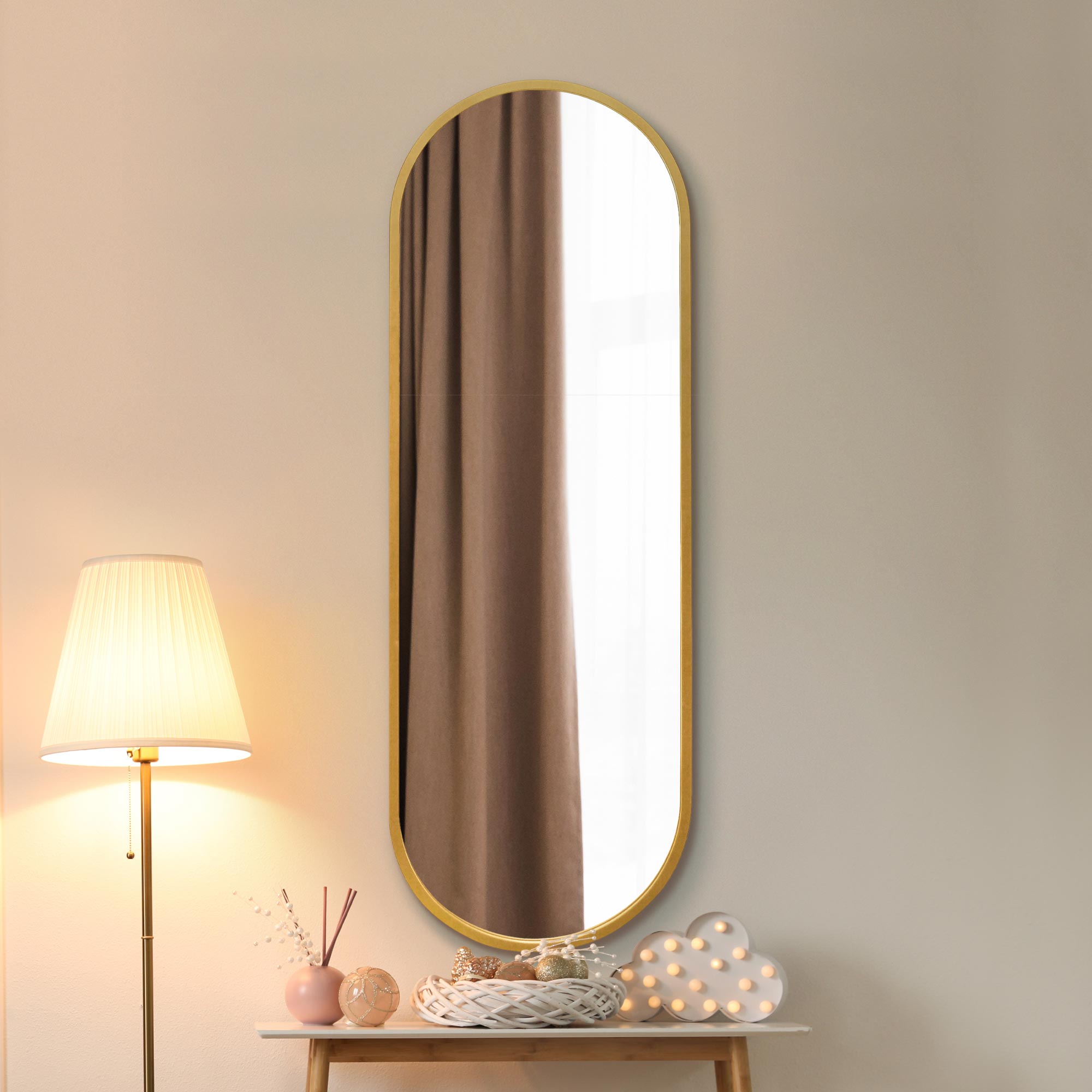 The Vultus - New Gold Metal Framed Double Arched Wall Mirror 63" X 22" (160CM X 55CM) Suitable for Inside and Outside! (15010553659770)