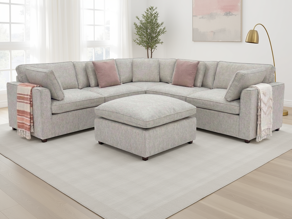 Cleo Sofa Grey Large Corner with Footstool - AMC Furniture