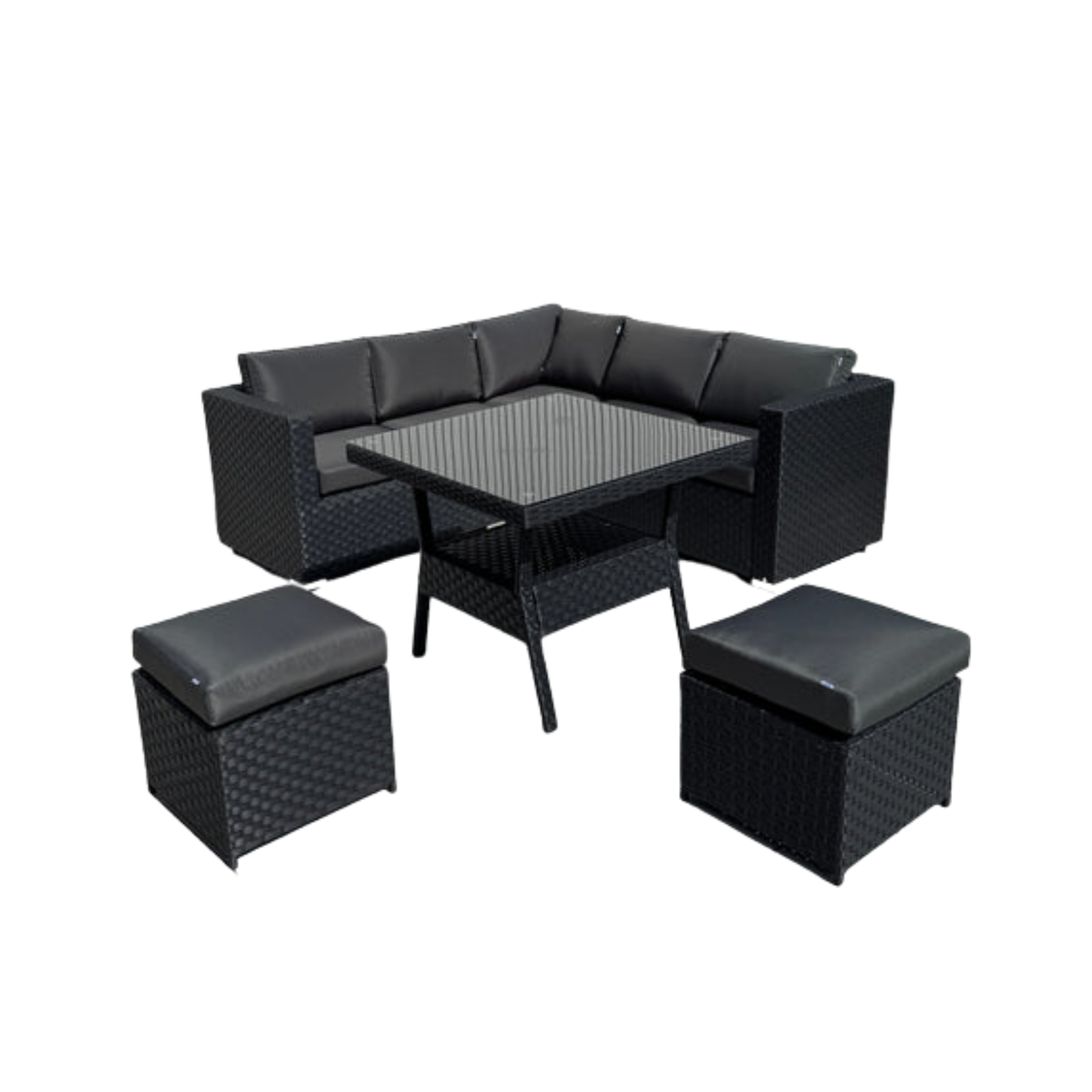 Genoa Corner Sofa Dining Set with 2 Stools in Black - AMC Furniture