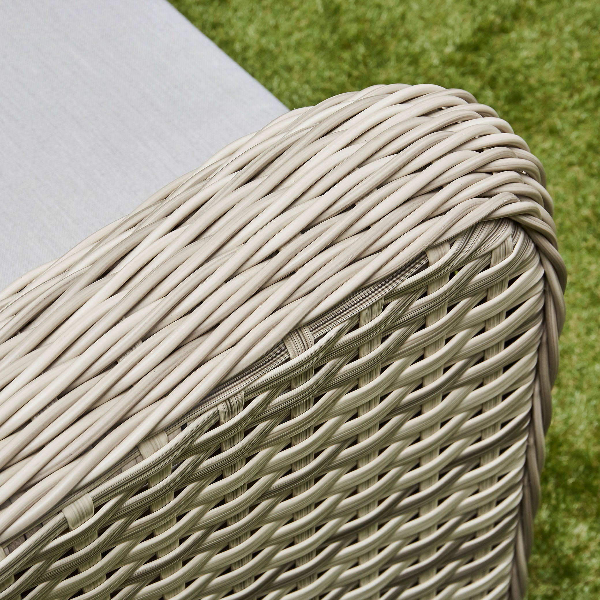 Grey Isla Rattan 3 seater sofa with cushion - close view (14929979736442)