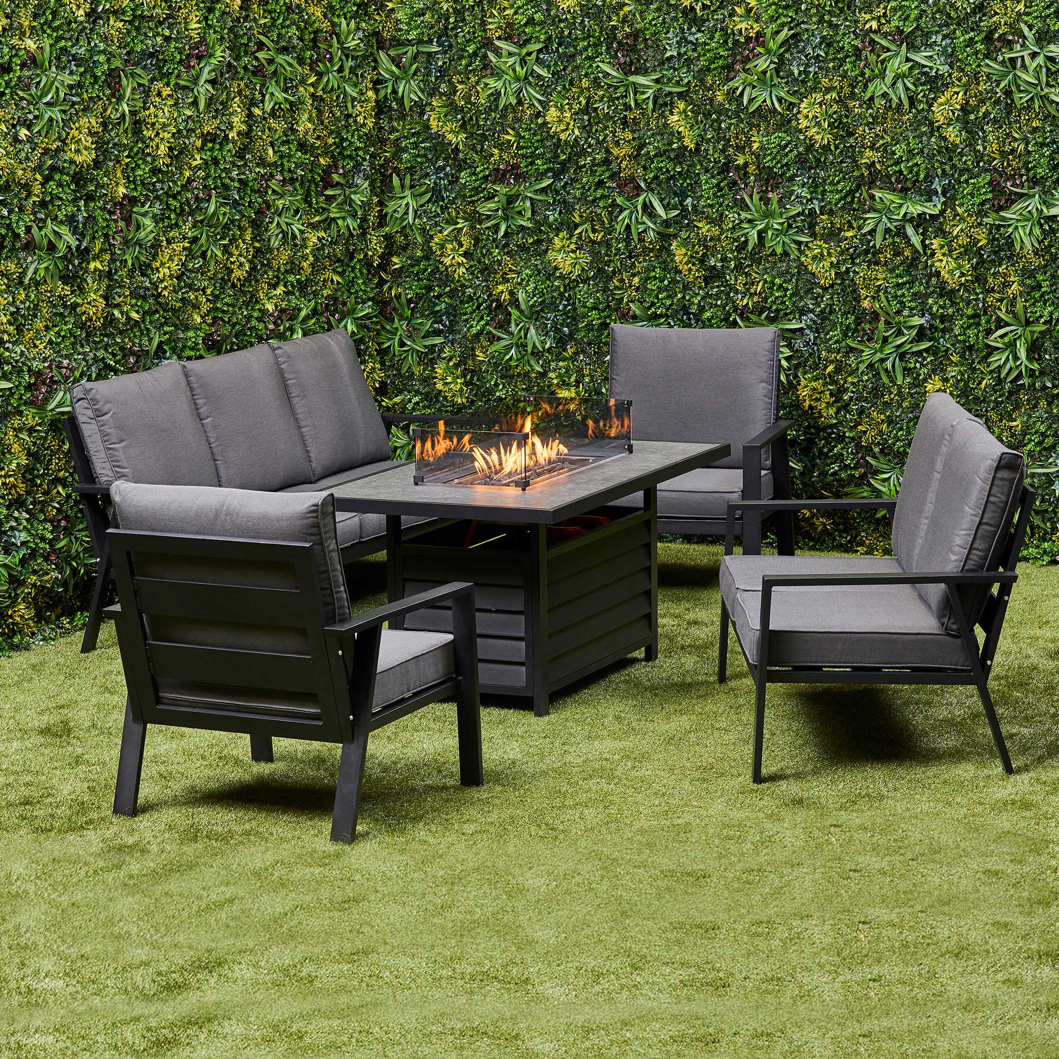 Grey Sienna Aluminium Sofa Dining Set with Fire Pit - Top View (14930005590394)