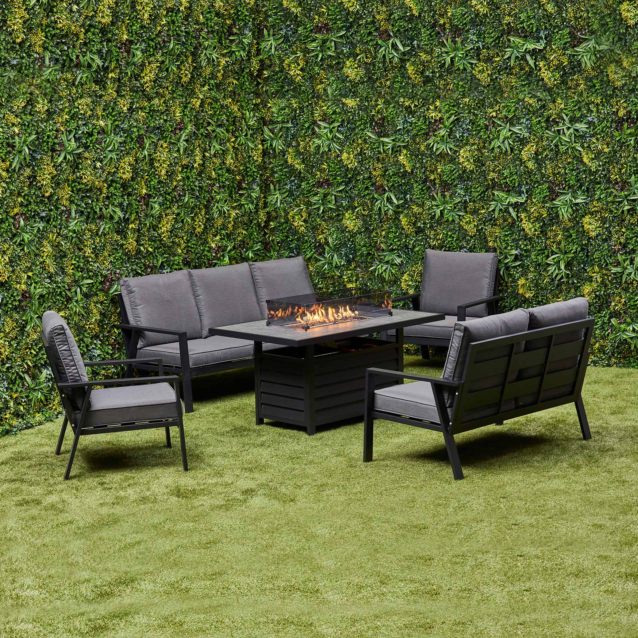 Grey Sienna Aluminium Sofa Dining Set with Fire Pit - front view (14930005590394)