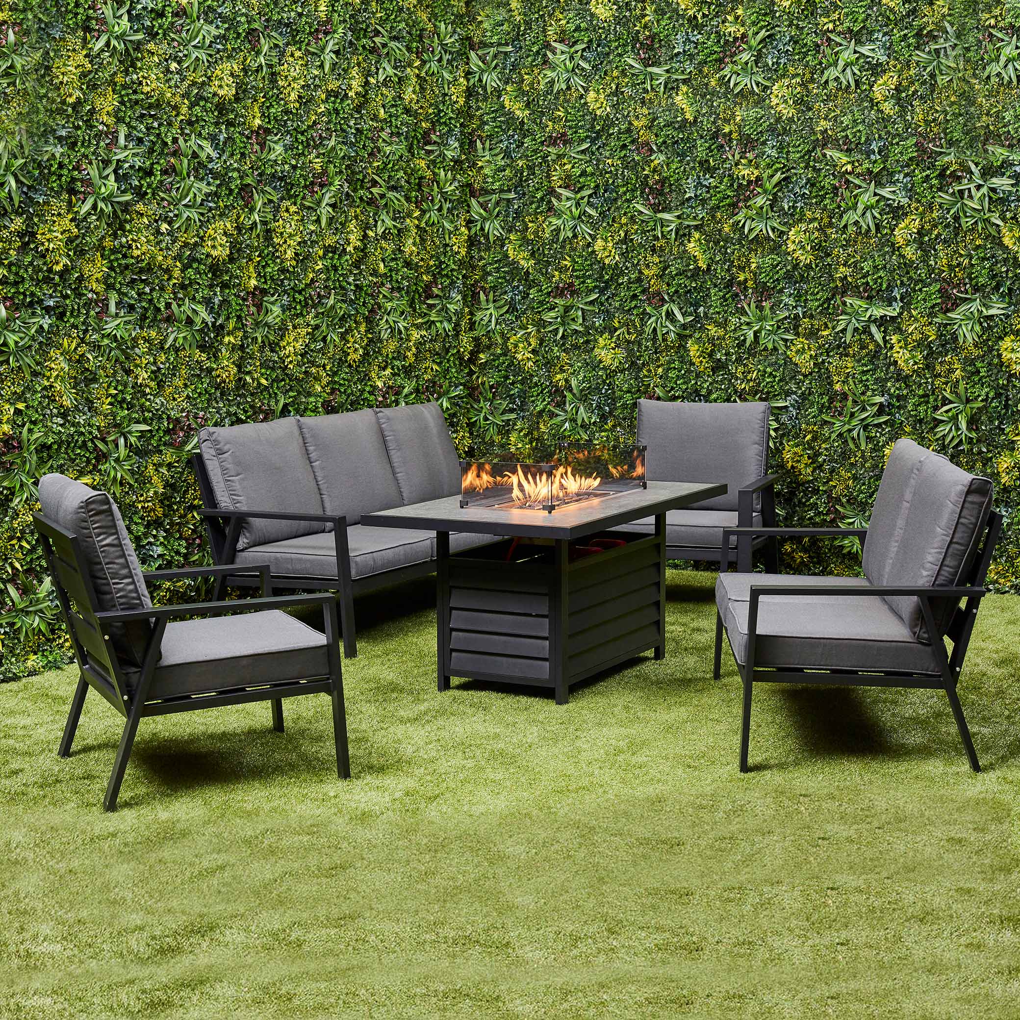 Grey Sienna Aluminium Sofa Dining Set with Fire Pit - front view2 (14930005590394)