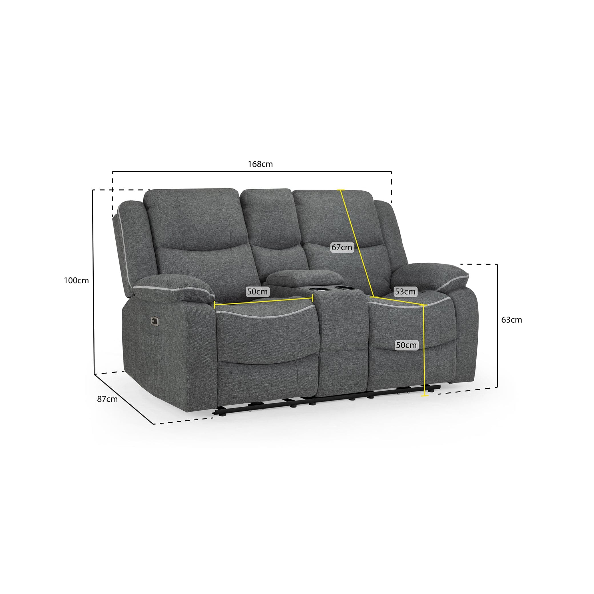 Harald Electric Recliner Sofa Grey Fabric 2 Seater (7023533555776)