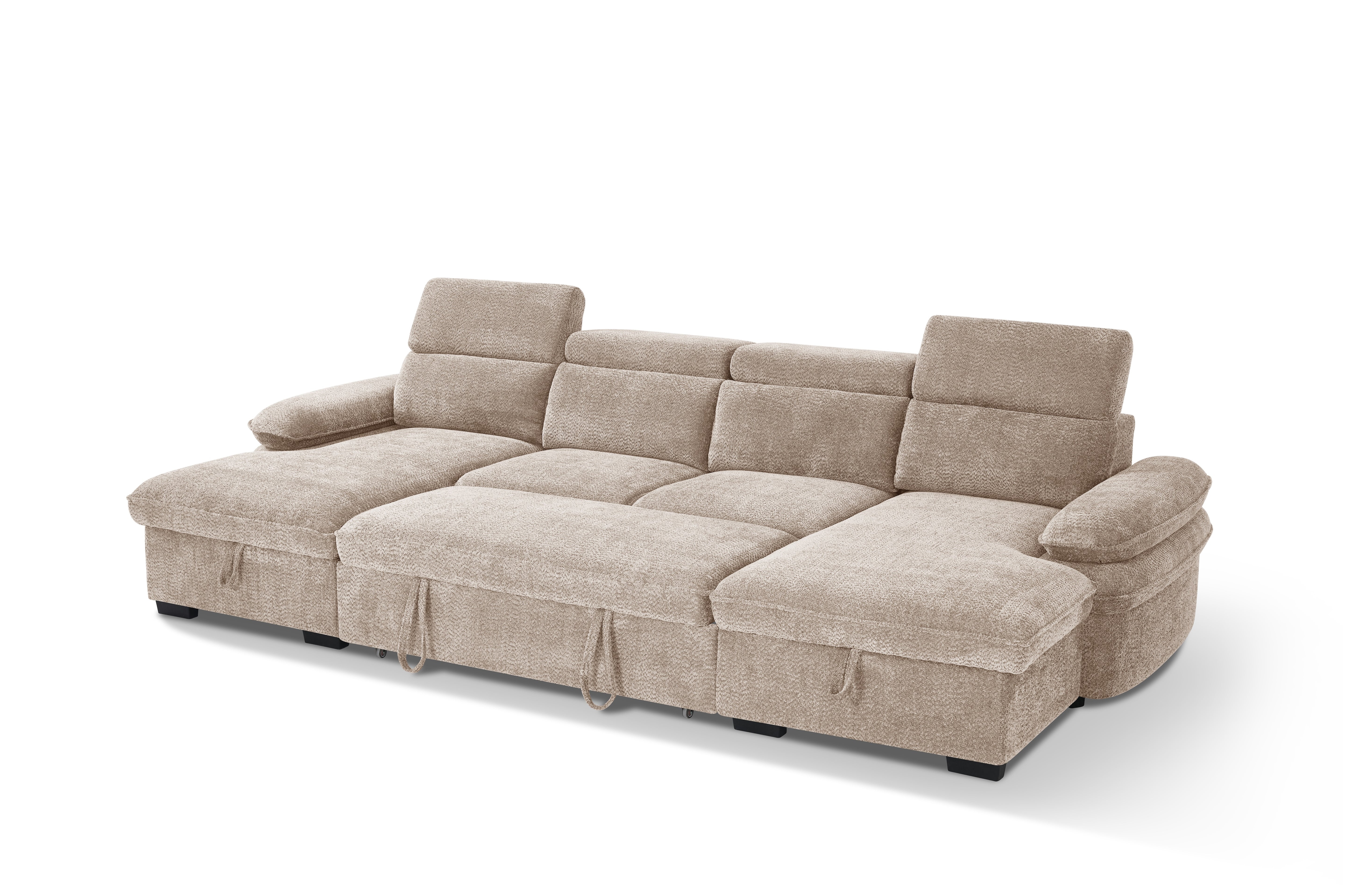 Billie U Shape Sofa Bed in Beige with Lift Up Storage - AMC Furniture