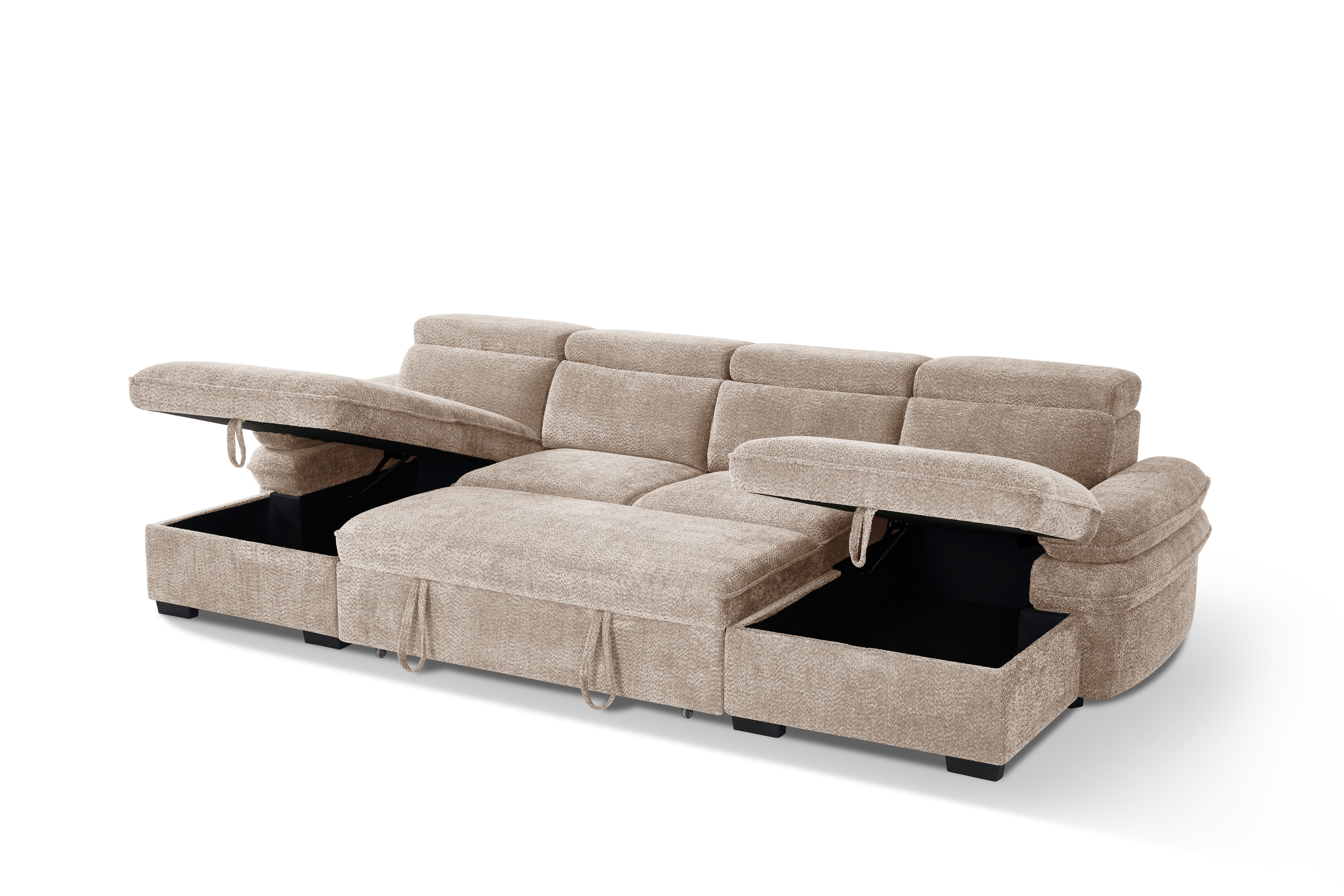 Billie U Shape Sofa Bed in Beige with Lift Up Storage - AMC Furniture
