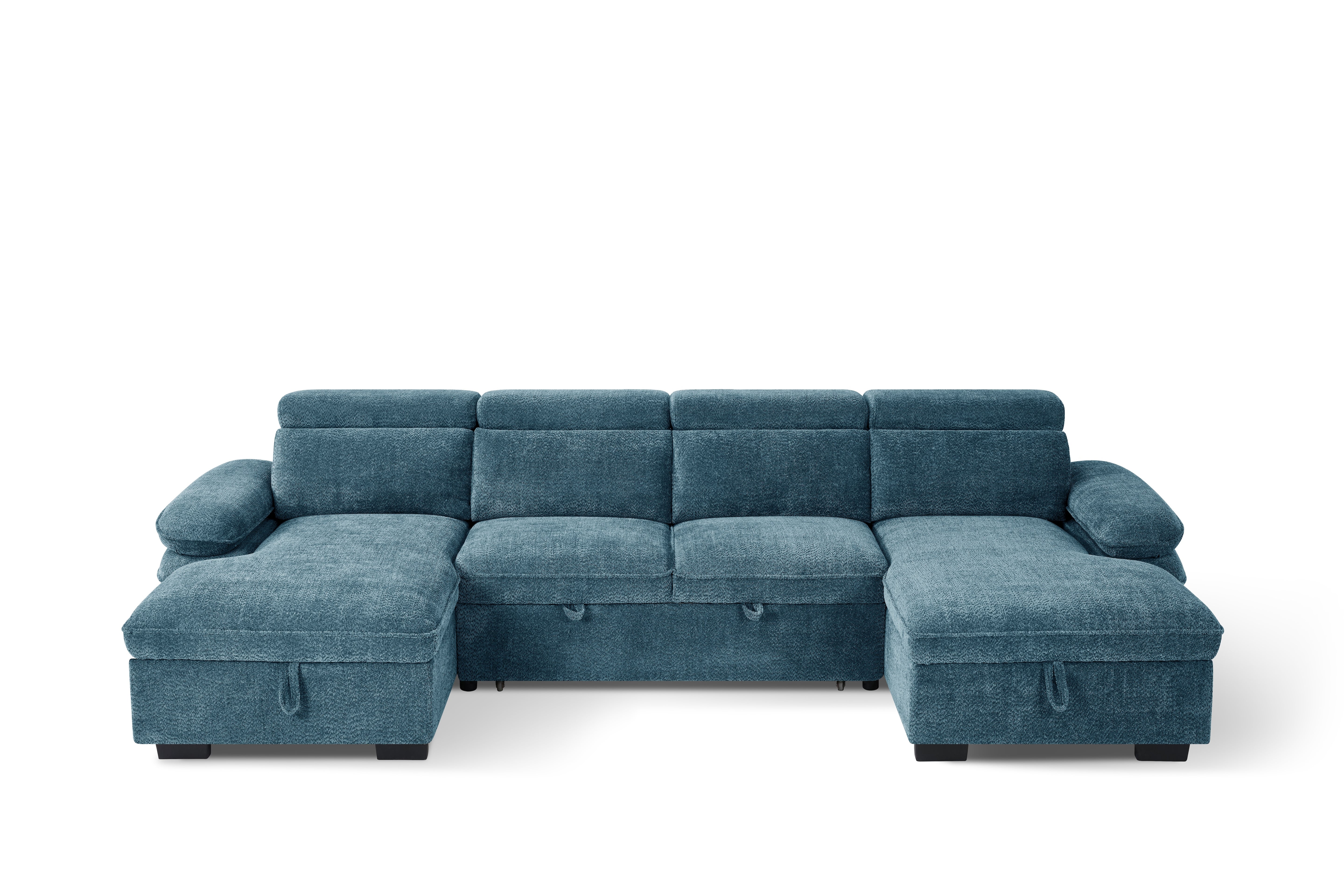 Billie U Shape Sofa Bed in Blue with Lift Up Storage - AMC Furniture