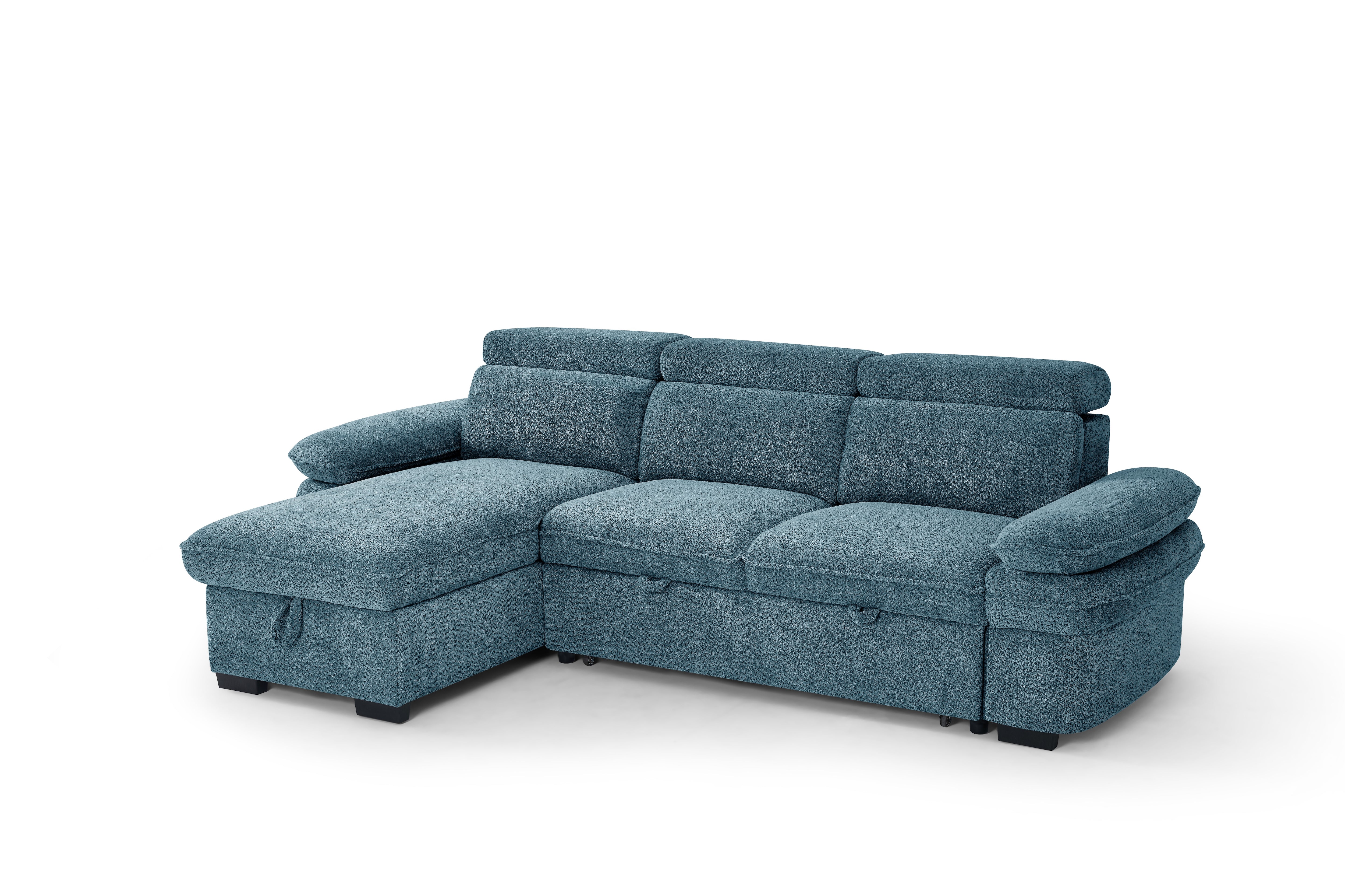 Billie Universal Corner Sofa Bed with Storage in Blue - AMC Furniture