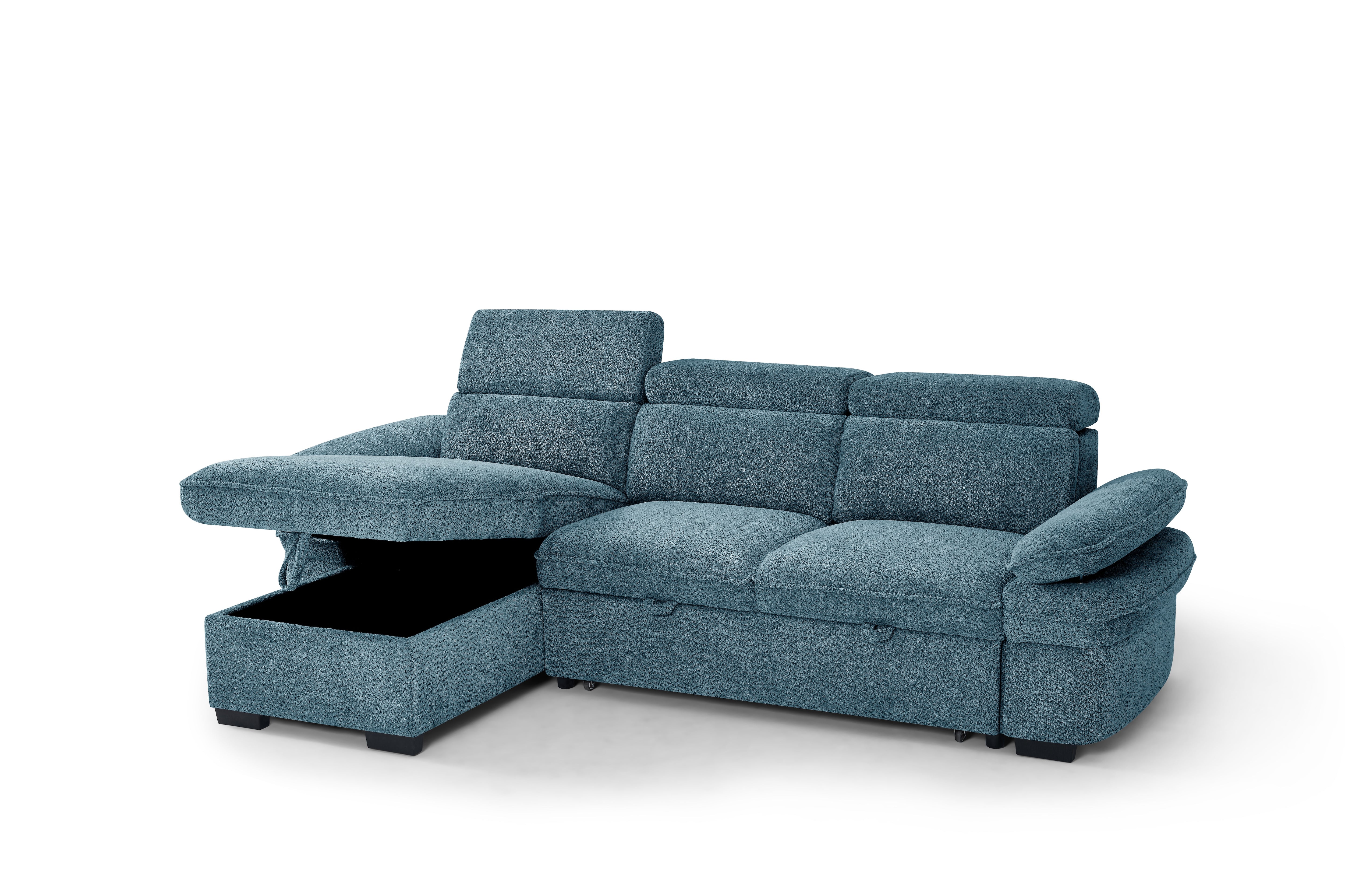 Billie Universal Corner Sofa Bed with Storage in Blue - AMC Furniture