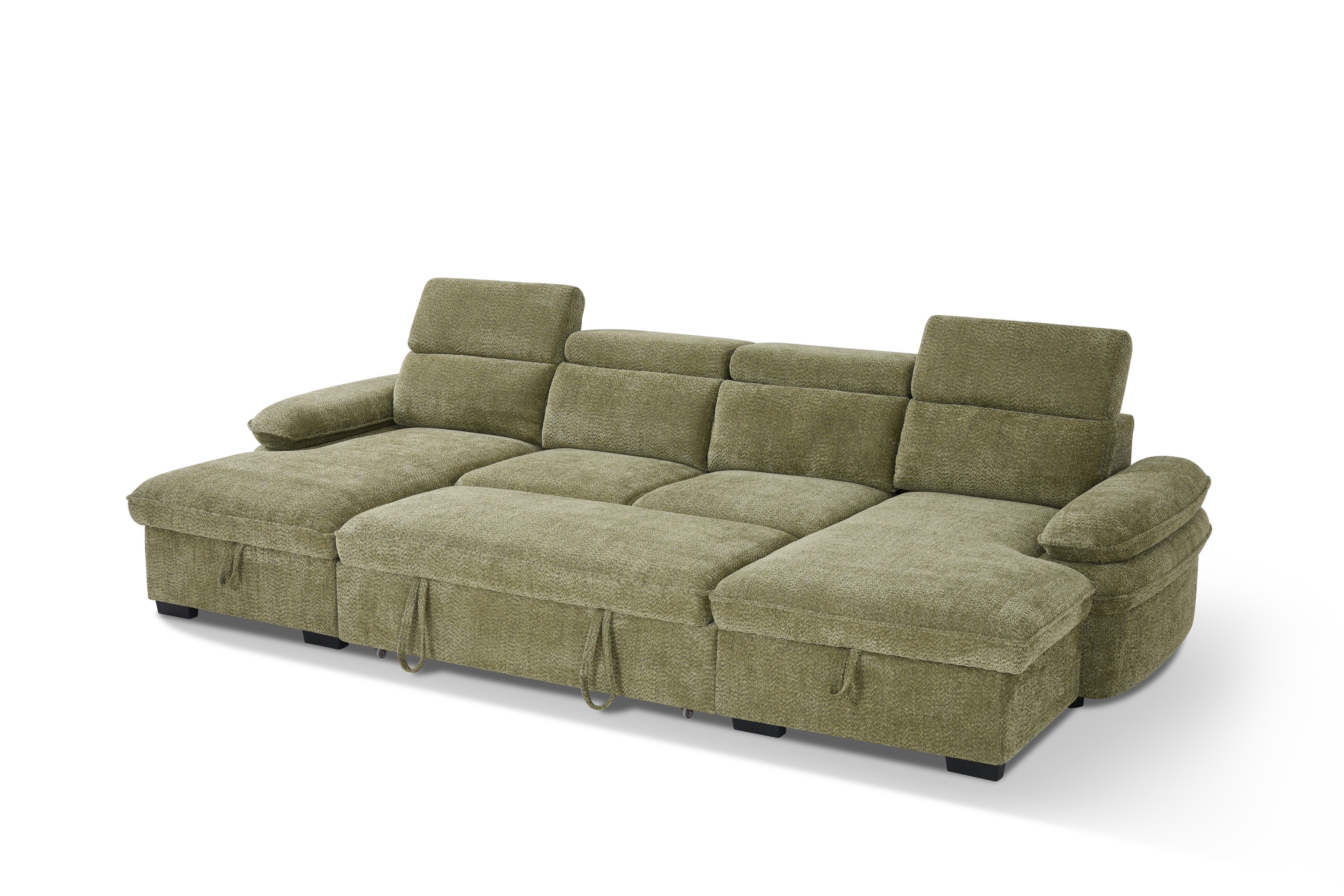Billie U Shape Sofa Bed in Green with Lift Up Storage - AMC Furniture