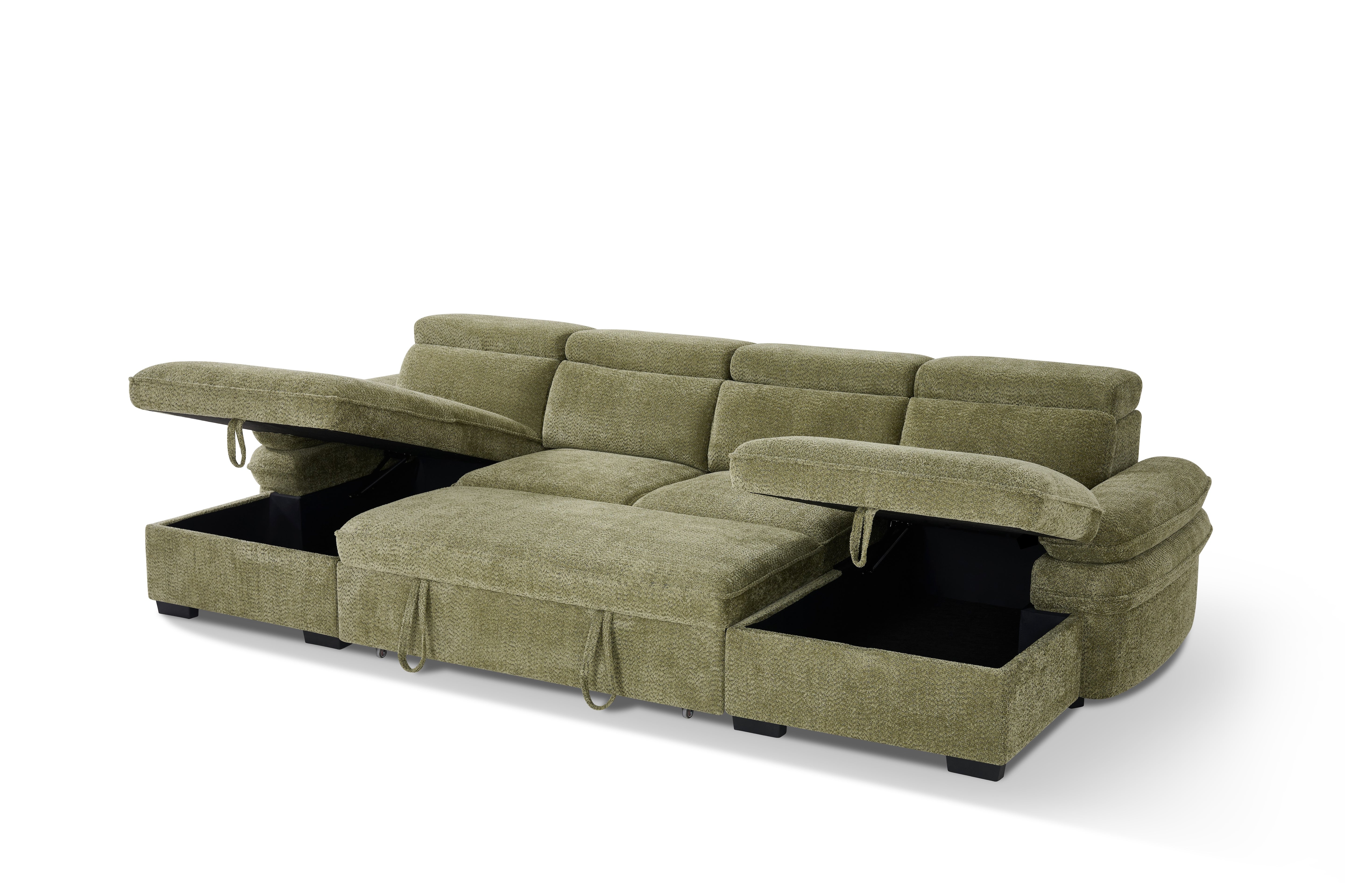 Billie U Shape Sofa Bed in Green with Lift Up Storage - AMC Furniture