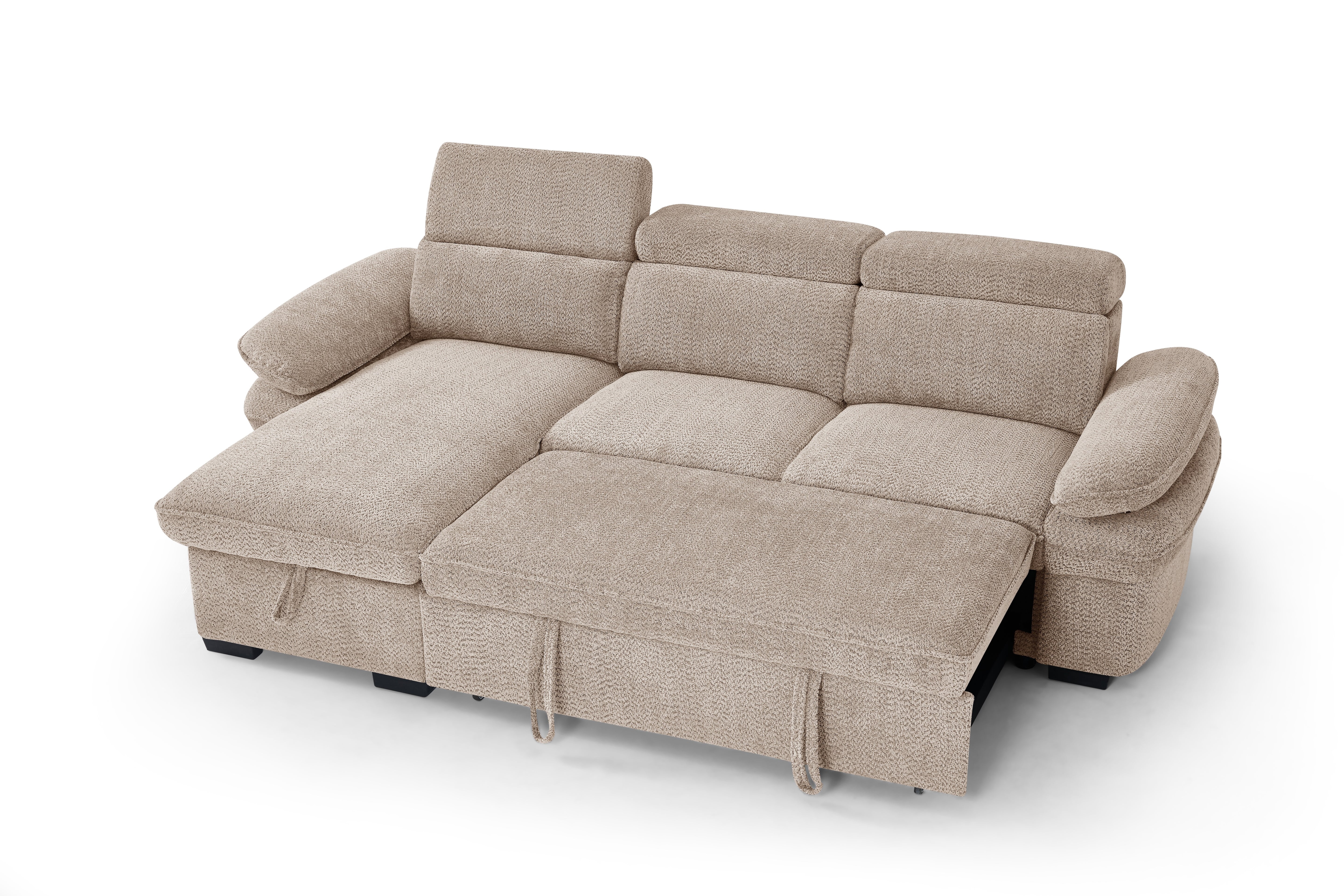 Billie Universal Corner Sofa Bed with Storage in Beige - AMC Furniture