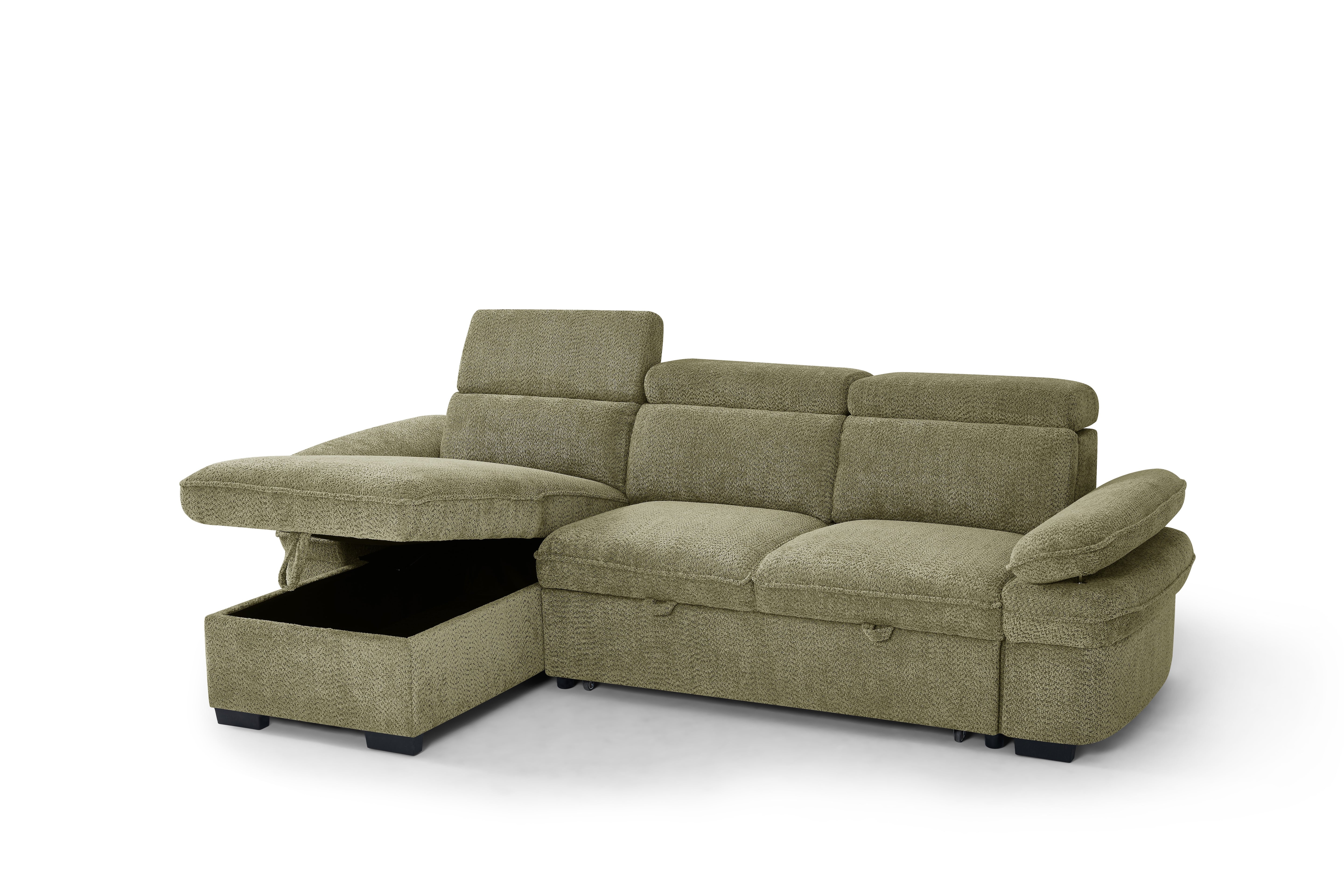 Billie Universal Corner Sofa Bed with Storage in Green - AMC Furniture