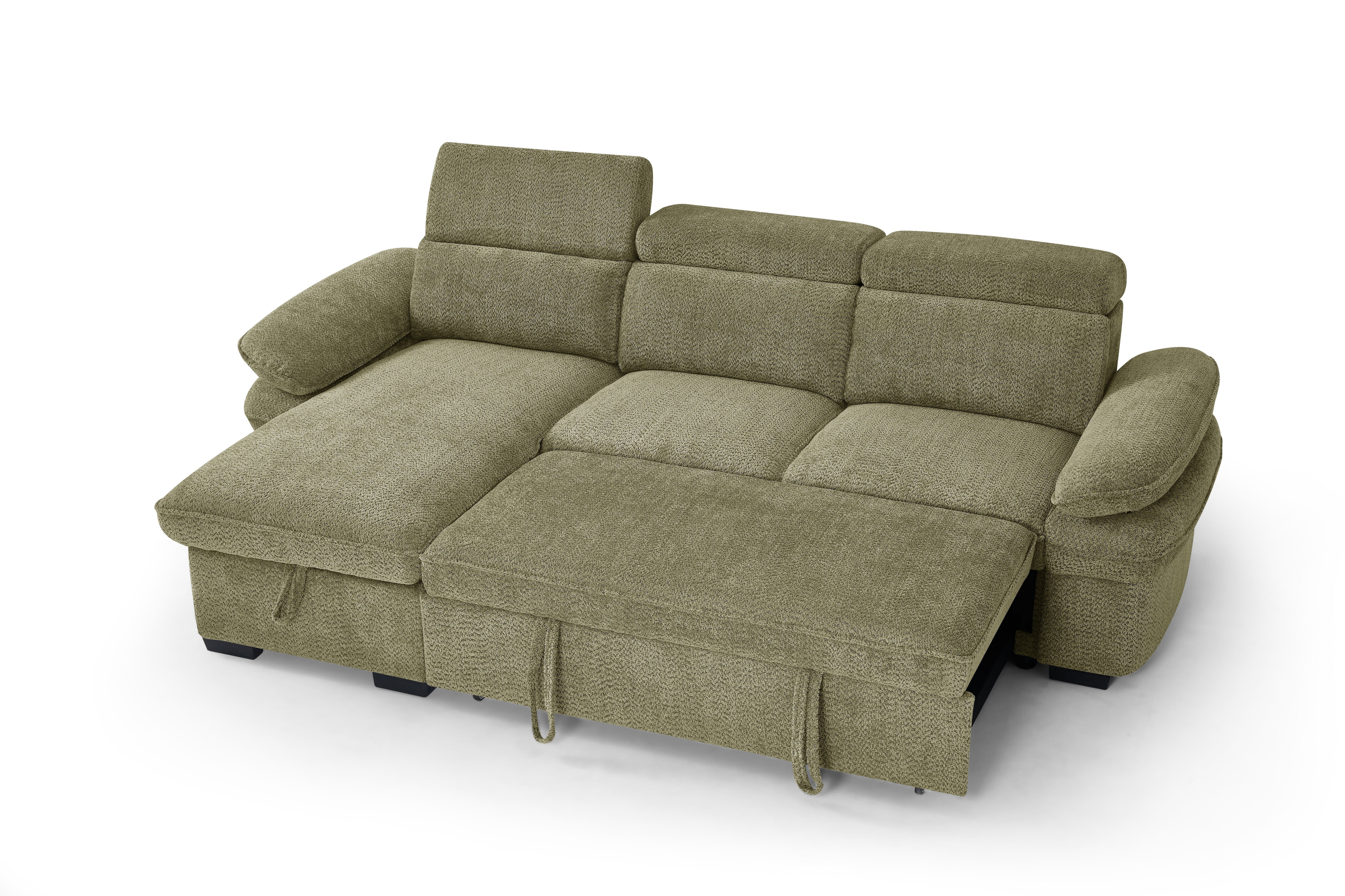 Billie Universal Corner Sofa Bed with Storage in Green - AMC Furniture
