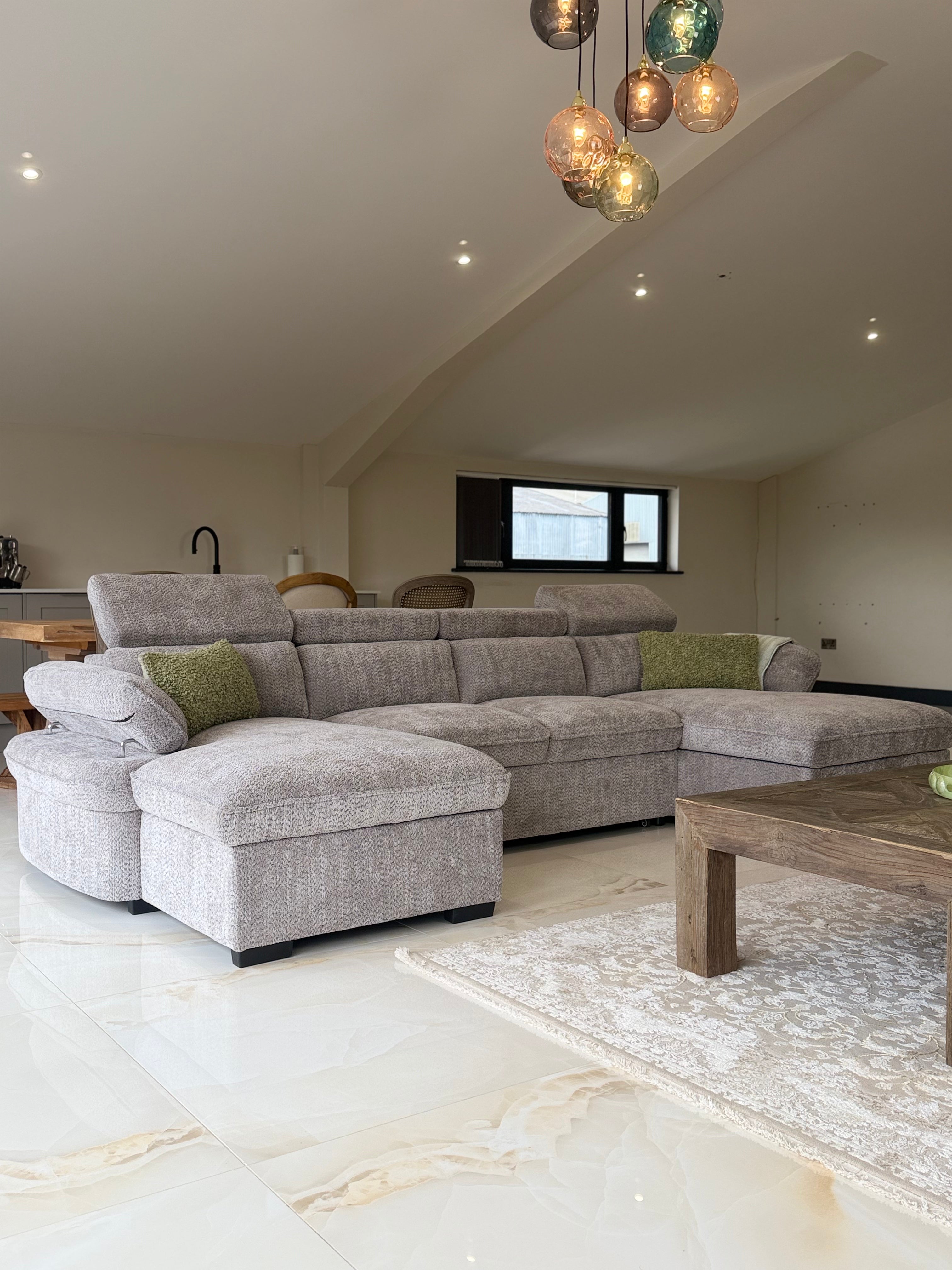 Billie U Shape Sofa Bed in Grey with Lift Up Storage Beehive