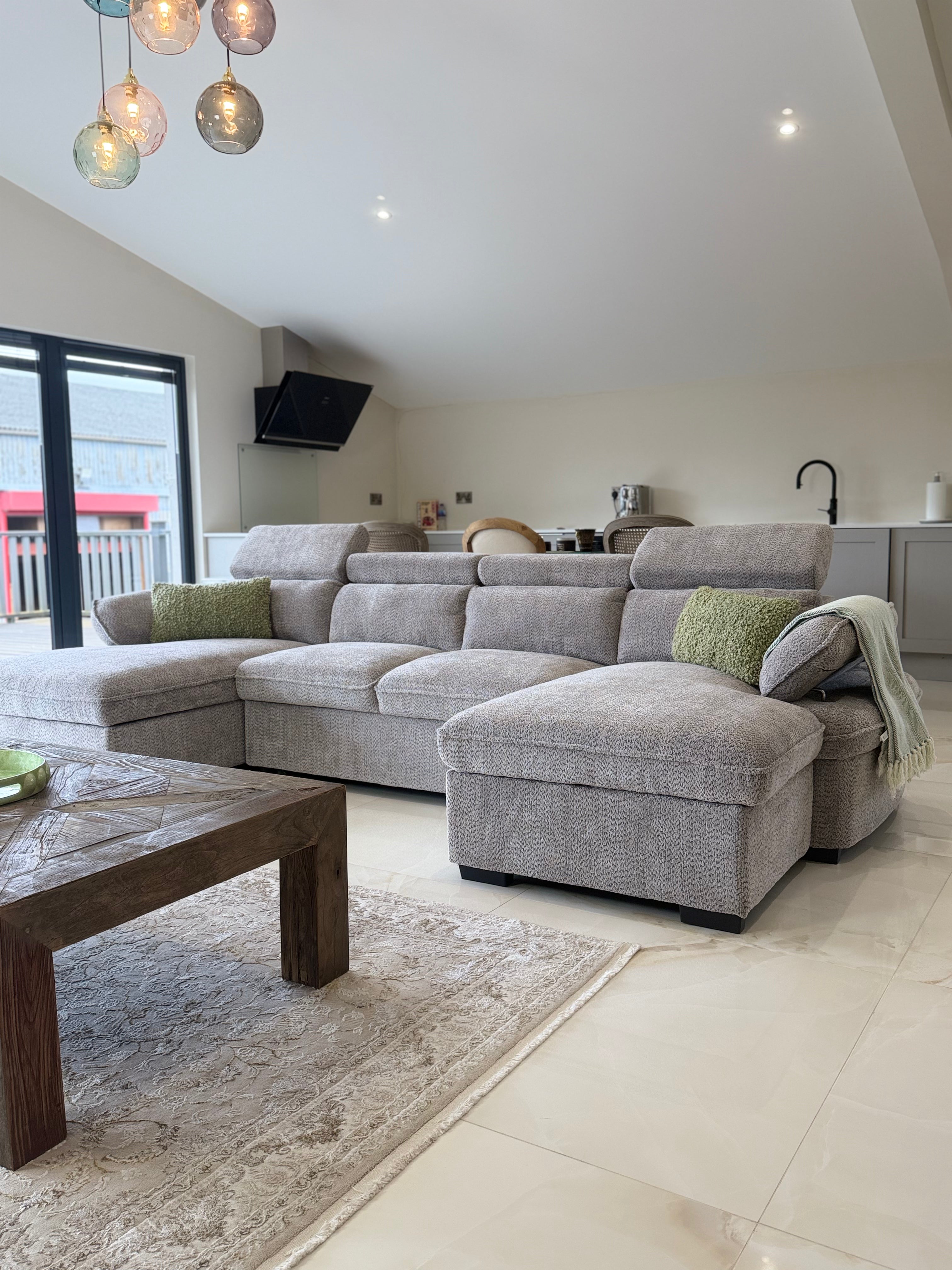 Billie U Shape Sofa Bed in Grey with Lift Up Storage Beehive