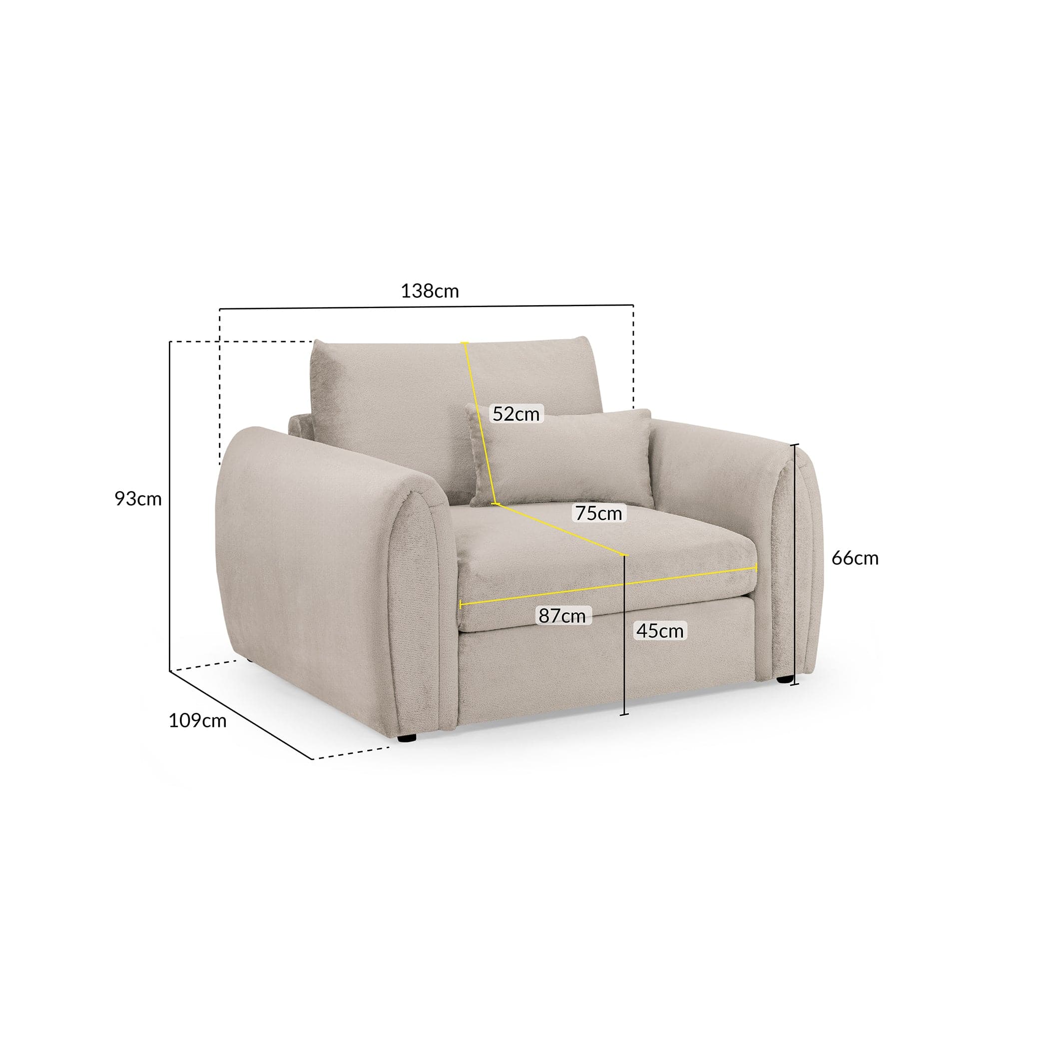 Hugo Sofa Mocha Armchair - measurement view  (7024881172544)