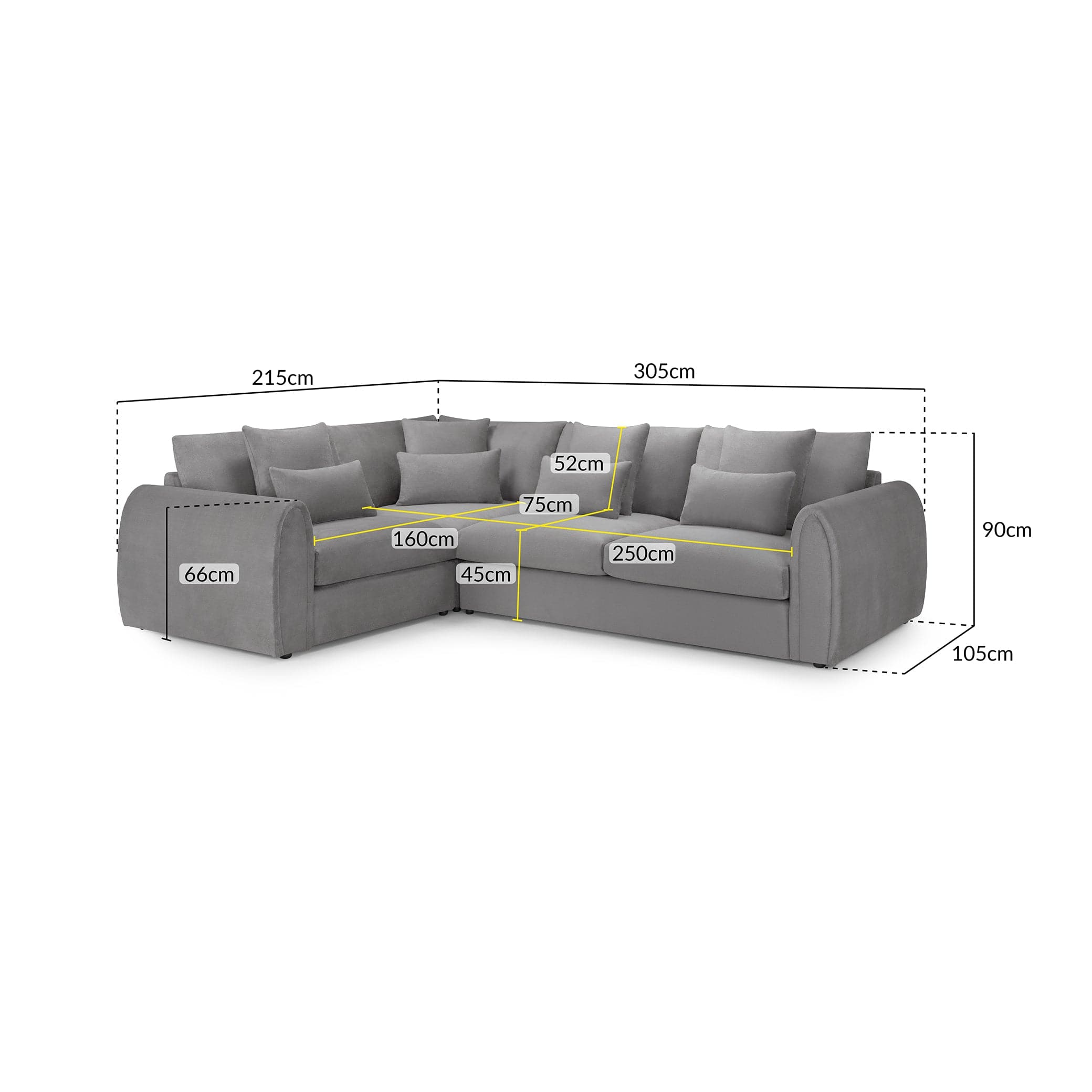 Hugo Sofa Mocha Left Hand Facing Corner - measurement view (7024879534144)