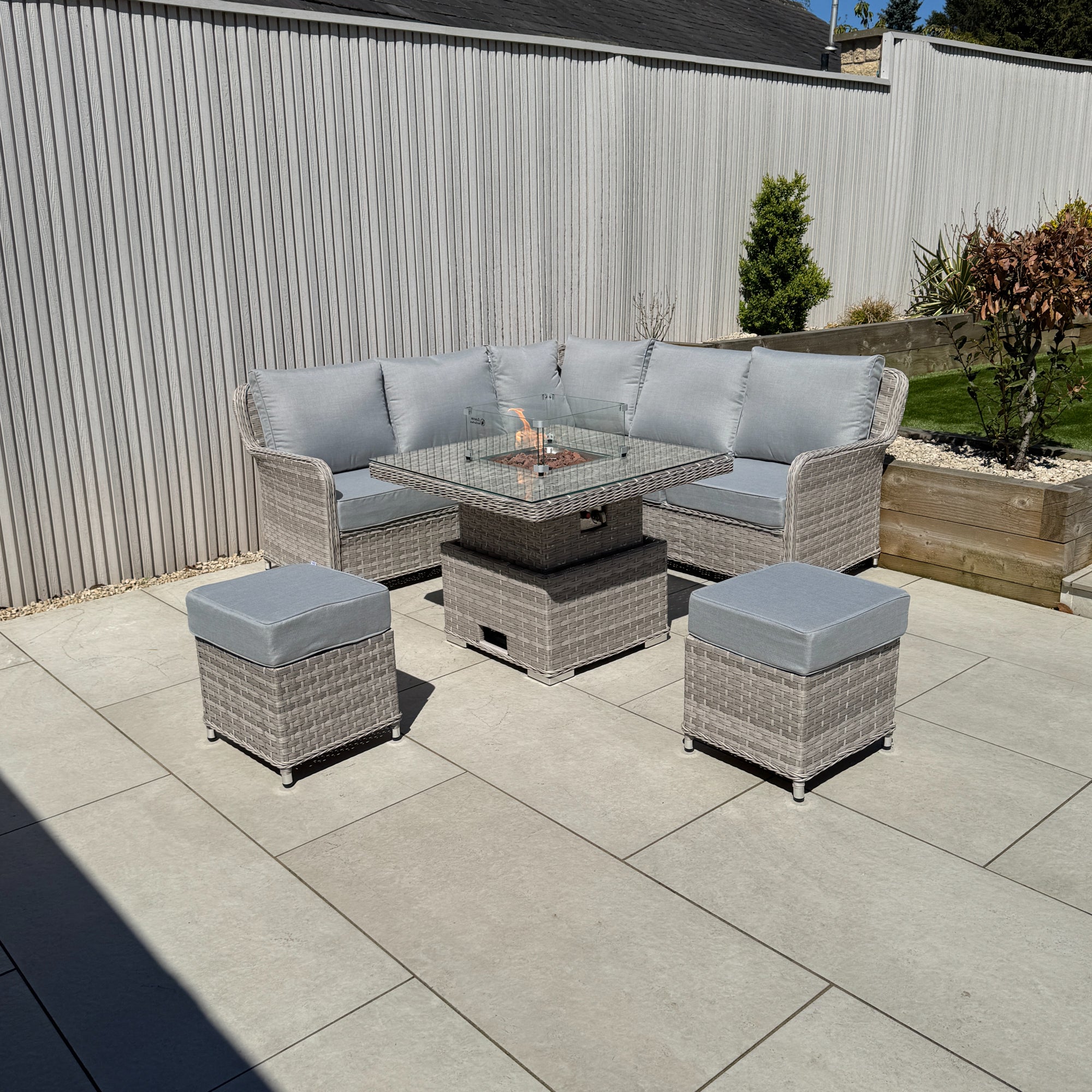 Palermo Square Dining Set with Rising Firepit Table - AMC Furniture