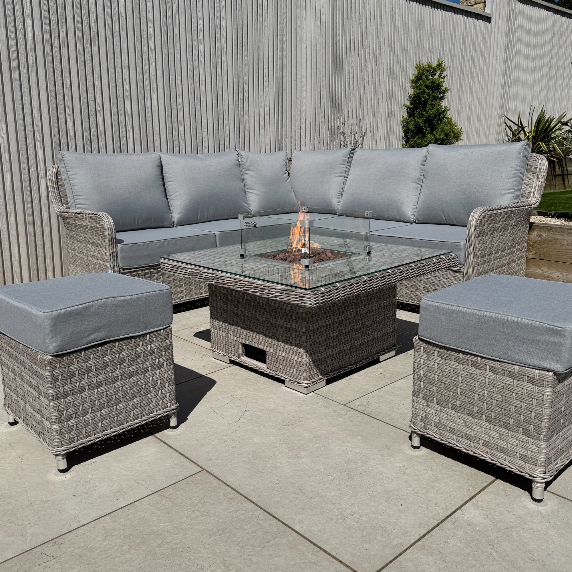 Palermo Square Dining Set with Rising Firepit Table - AMC Furniture