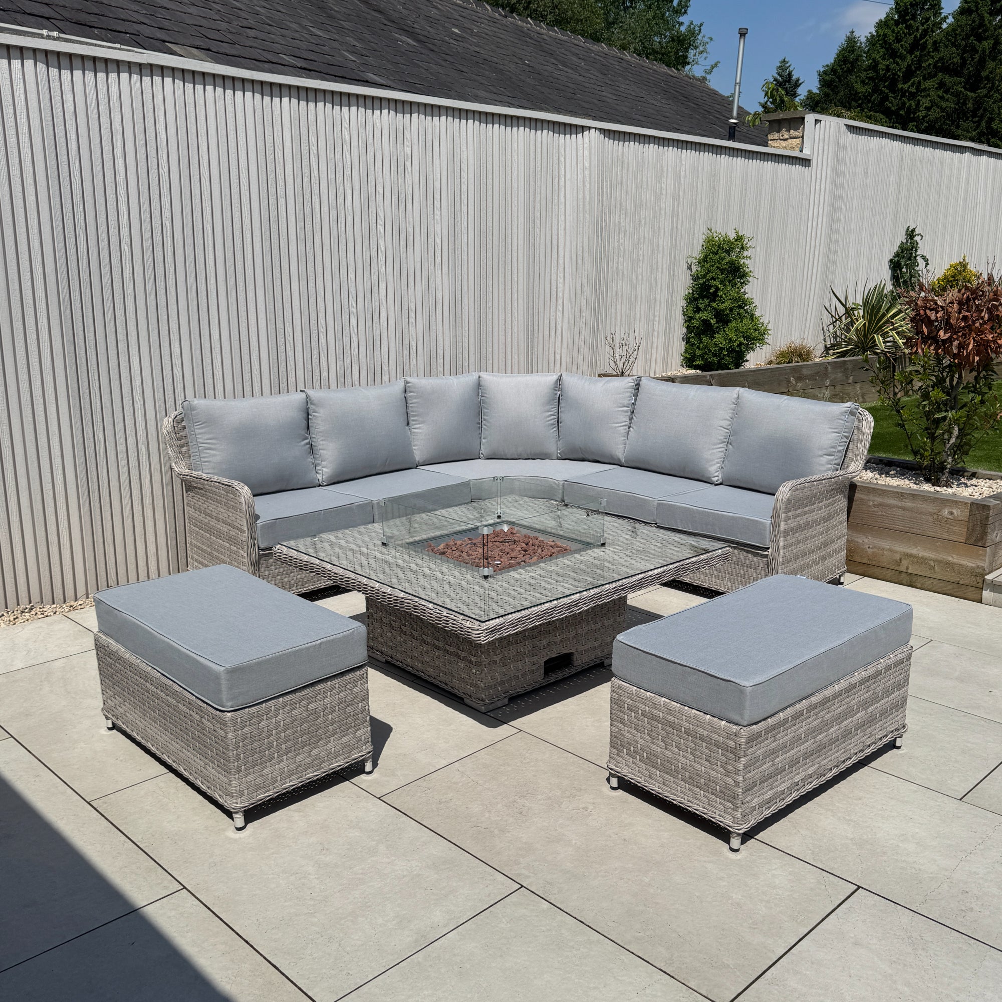 Palermo Large Equal Corner Sofa Set with Rising Firepit Table
