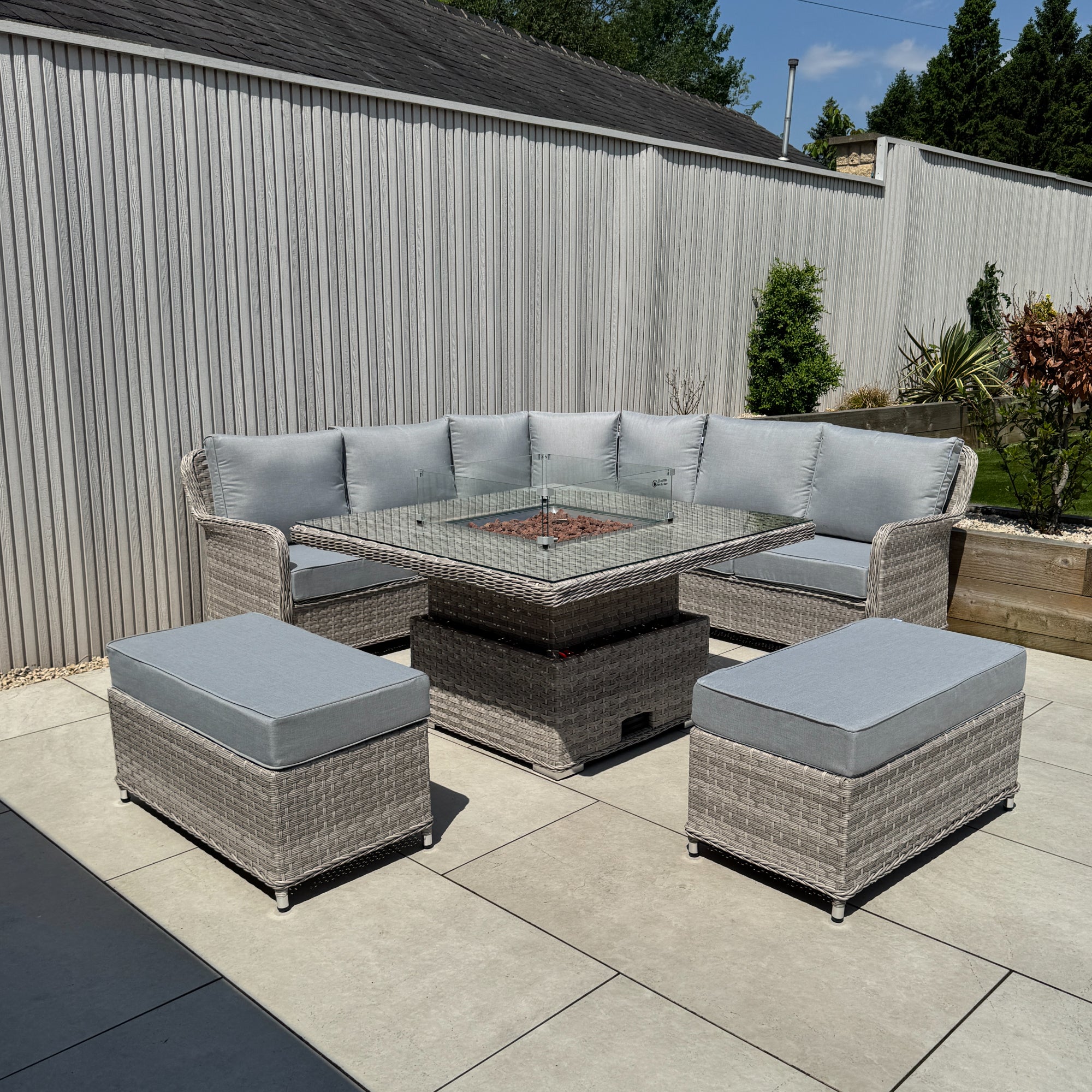 Palermo Large Equal Corner Sofa Set with Rising Firepit Table - AMC Furniture