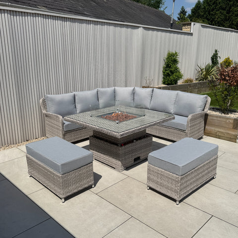 Palermo Large Equal Corner Sofa Set with Rising Firepit Table