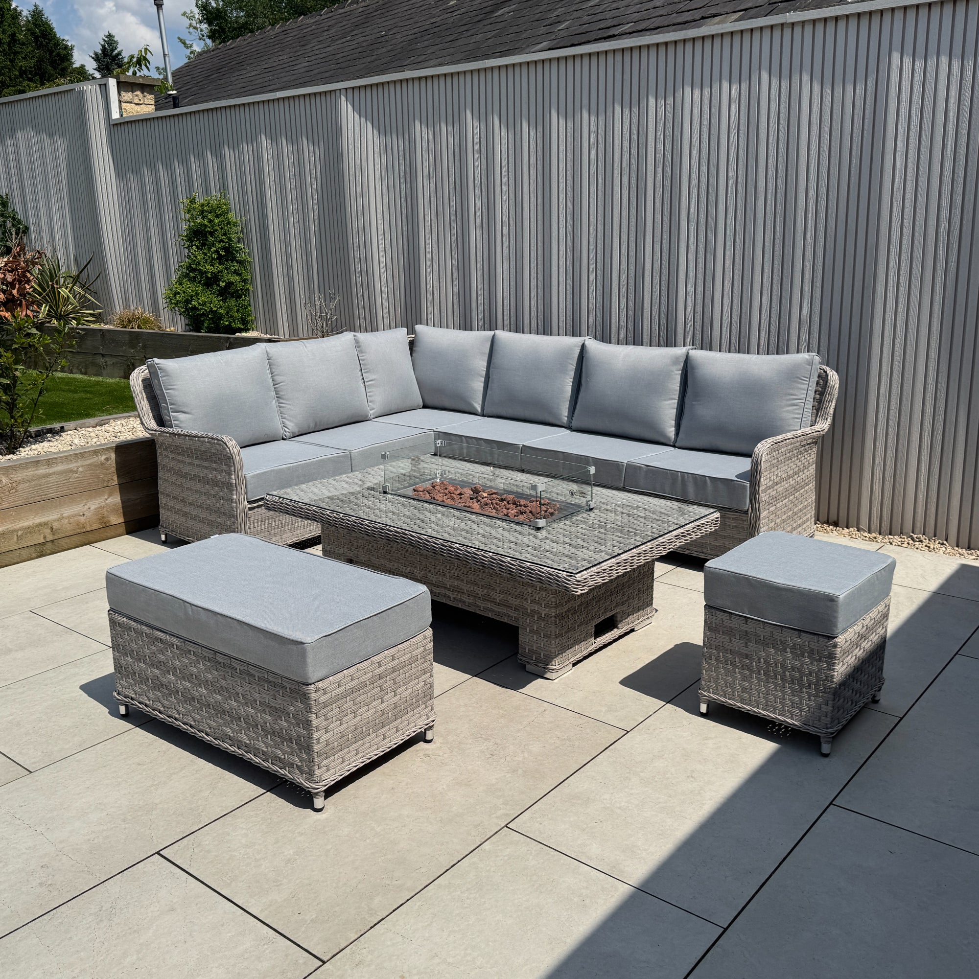 Palermo Large Left-Hand Corner Sofa Set with Rising Fire Pit Table
